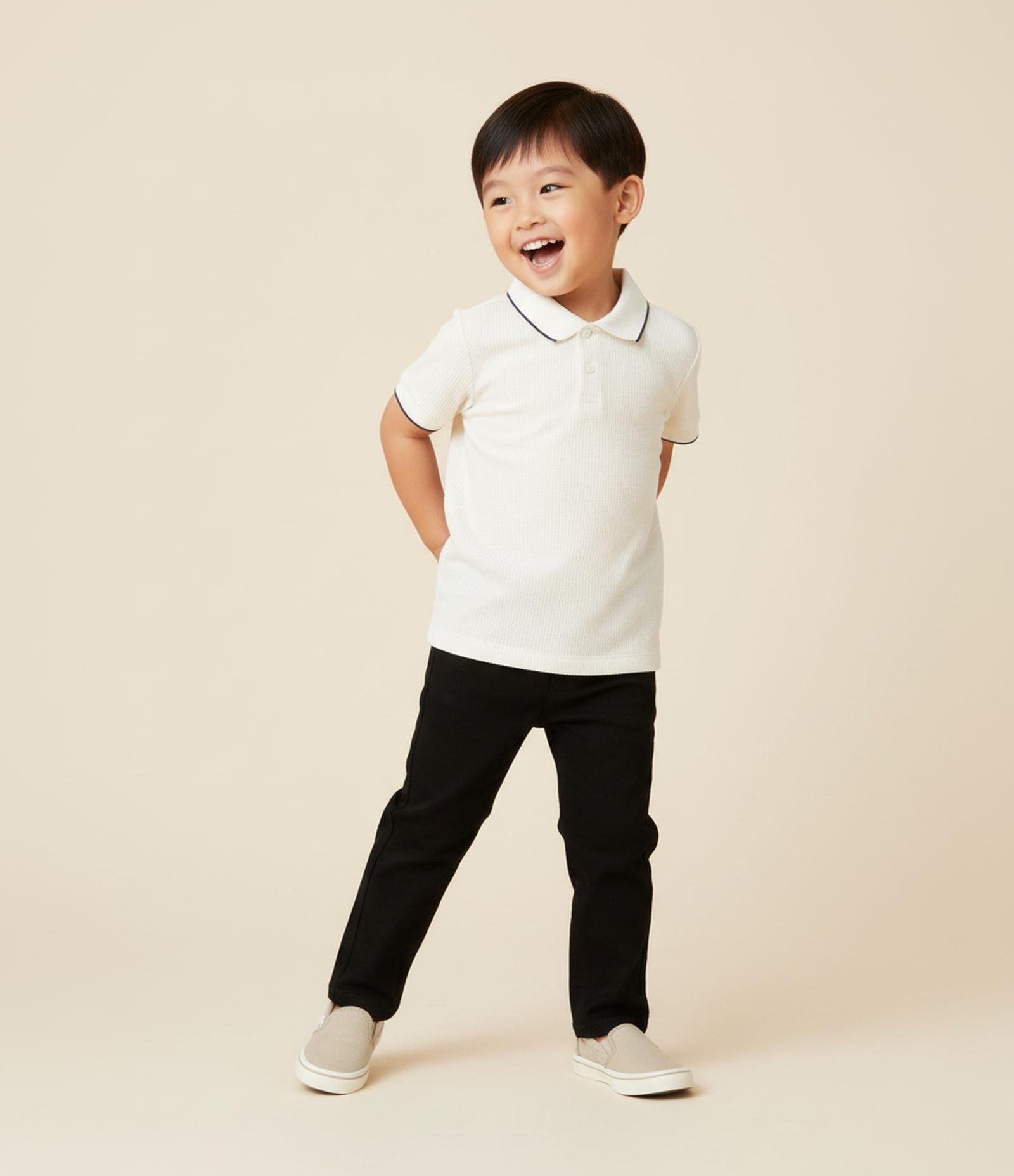 Camiseta Polo Infantil Texturizada - Tam 1 a 6 Anos Off White 1