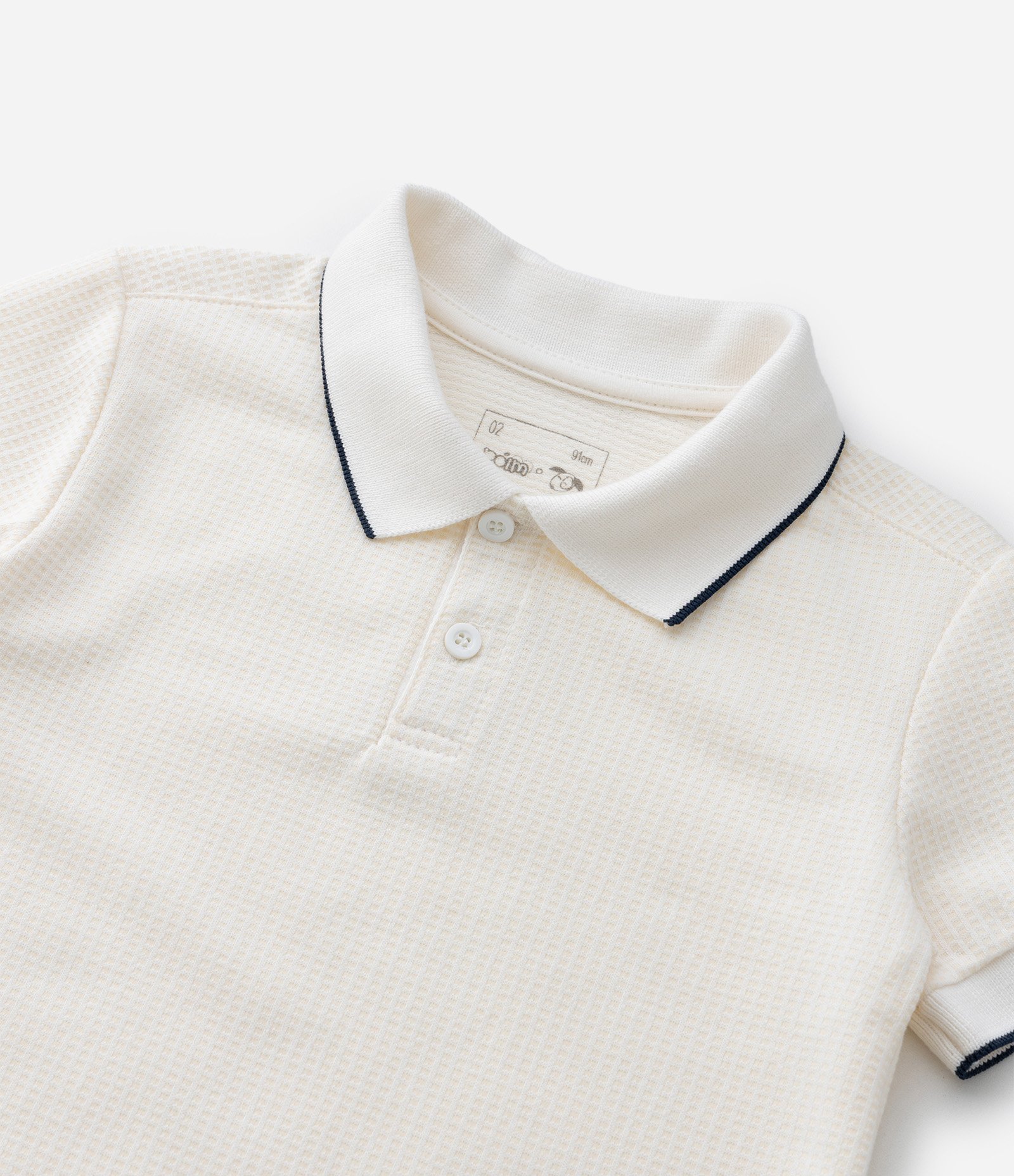 Camiseta Polo Infantil Texturizada - Tam 1 a 6 Anos Off White 7