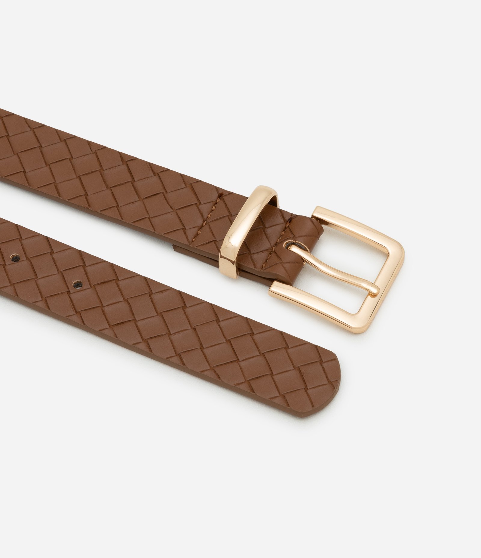Cinto Médio com Fivela e Textura Tressê Marrom 2