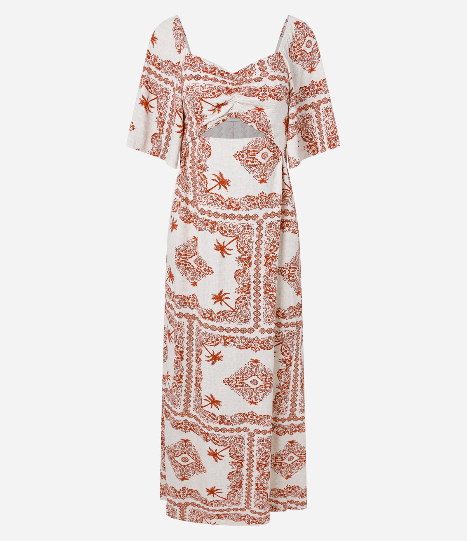 Vestido Midi em Viscose com Estampa Paisley Coqueiros Terracota/Off White 5