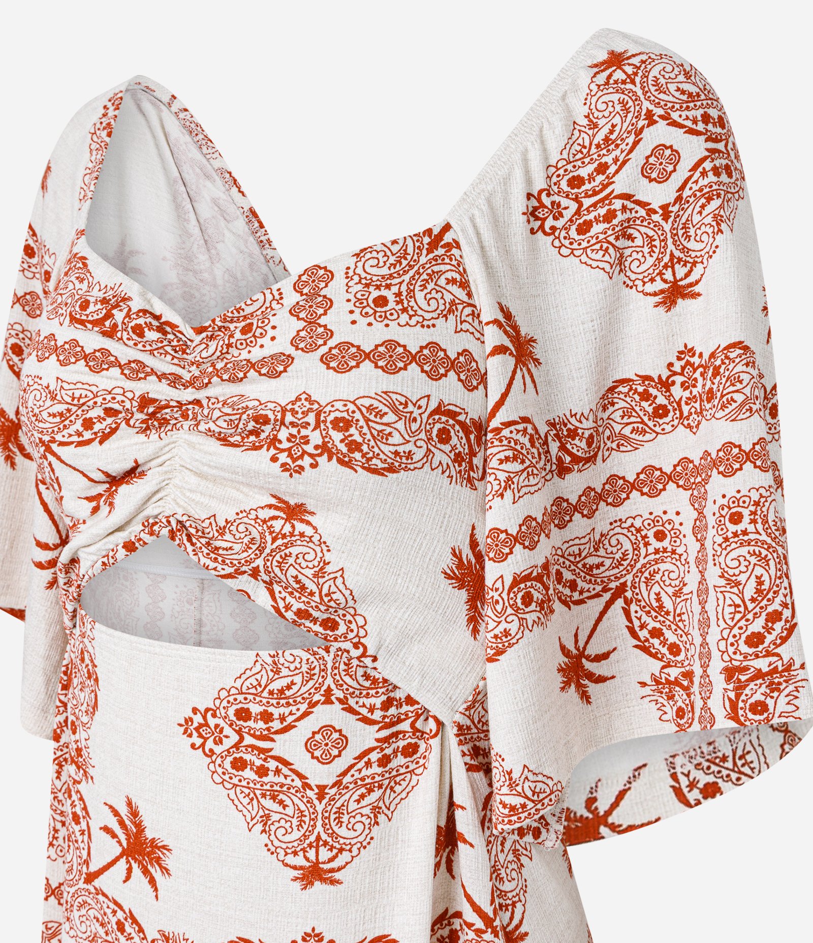 Vestido Midi em Viscose com Estampa Paisley Coqueiros Terracota/Off White 6