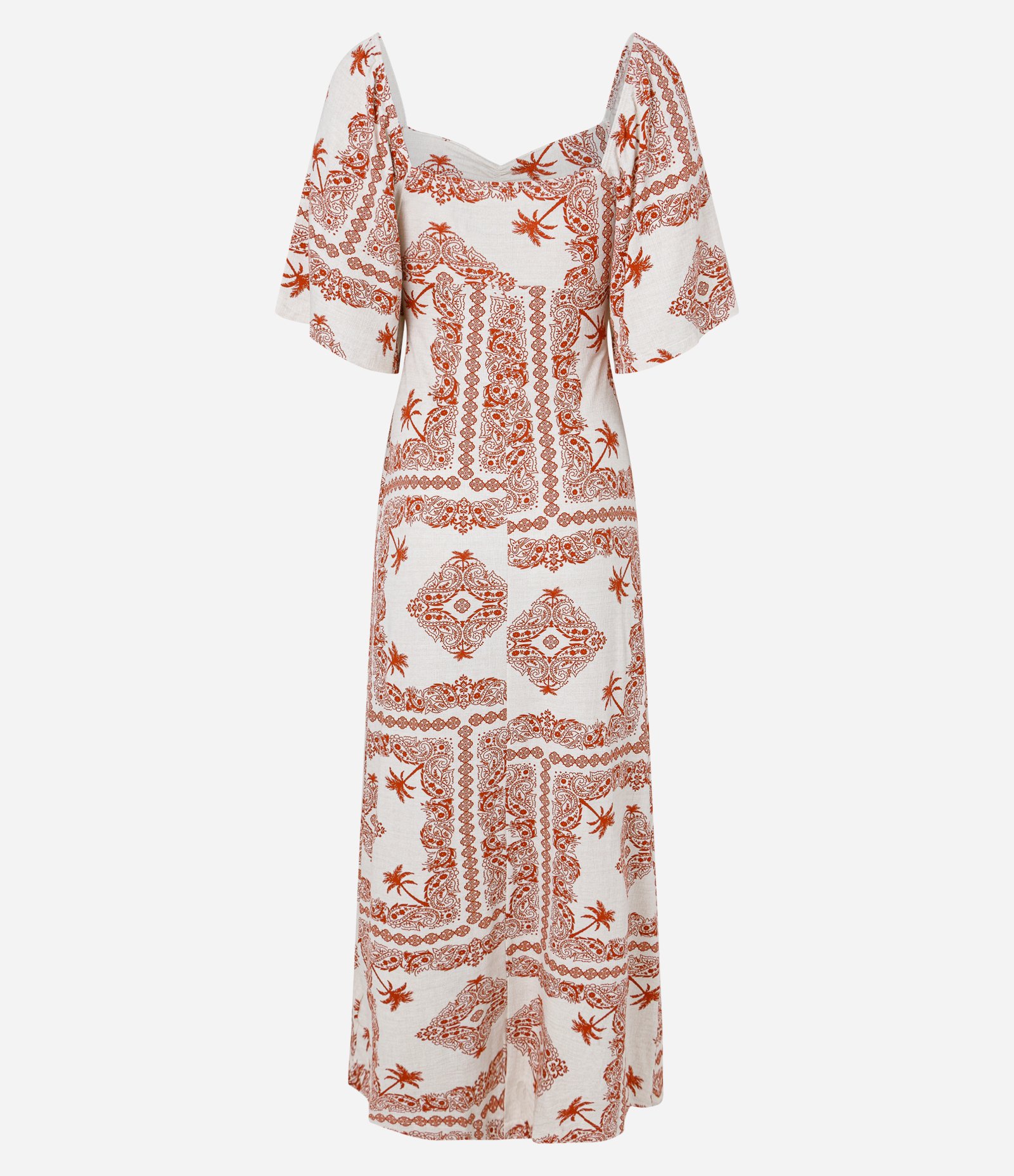 Vestido Midi em Viscose com Estampa Paisley Coqueiros Terracota/Off White 7