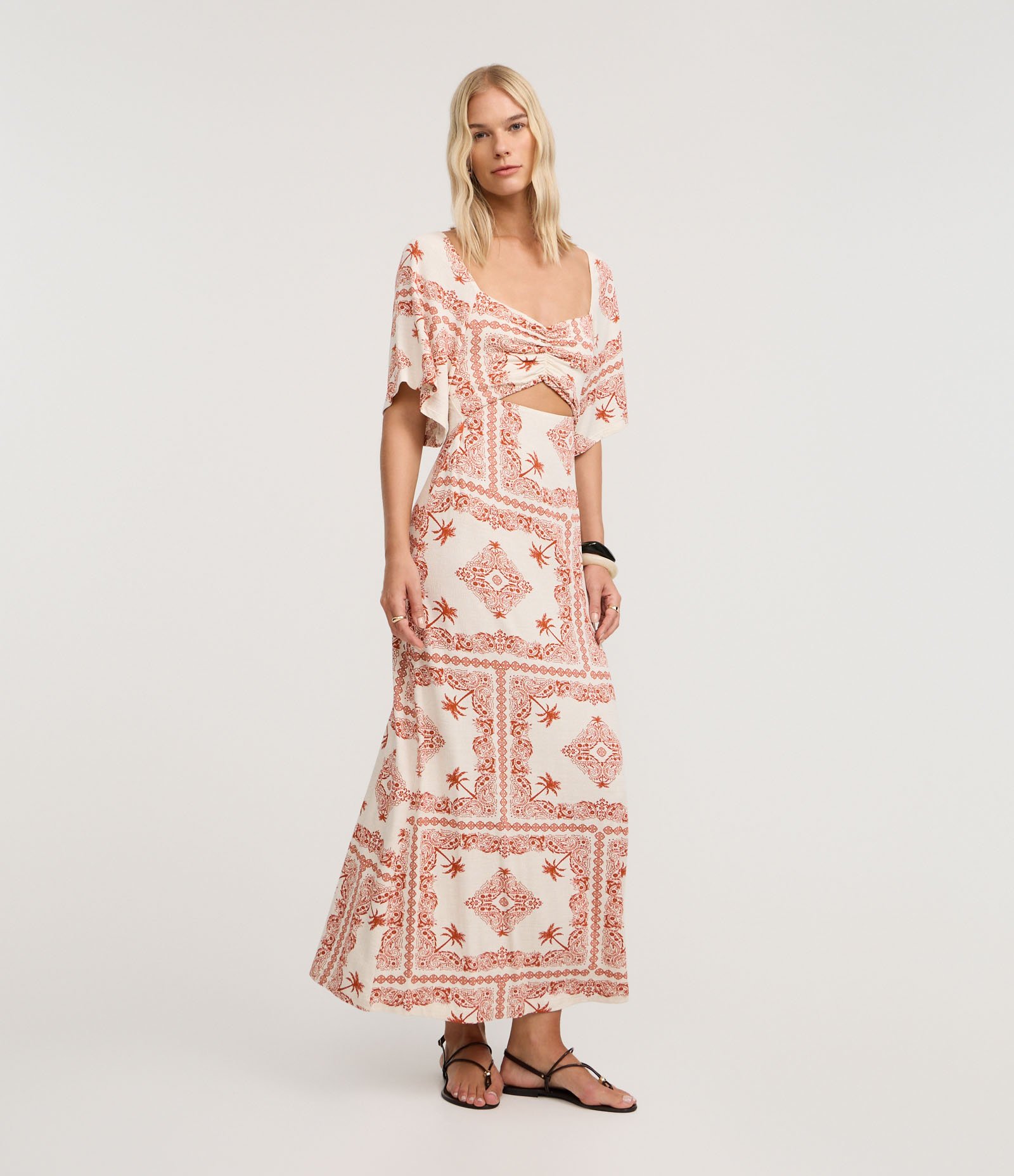 Vestido Midi em Viscose com Estampa Paisley Coqueiros Terracota/Off White 2