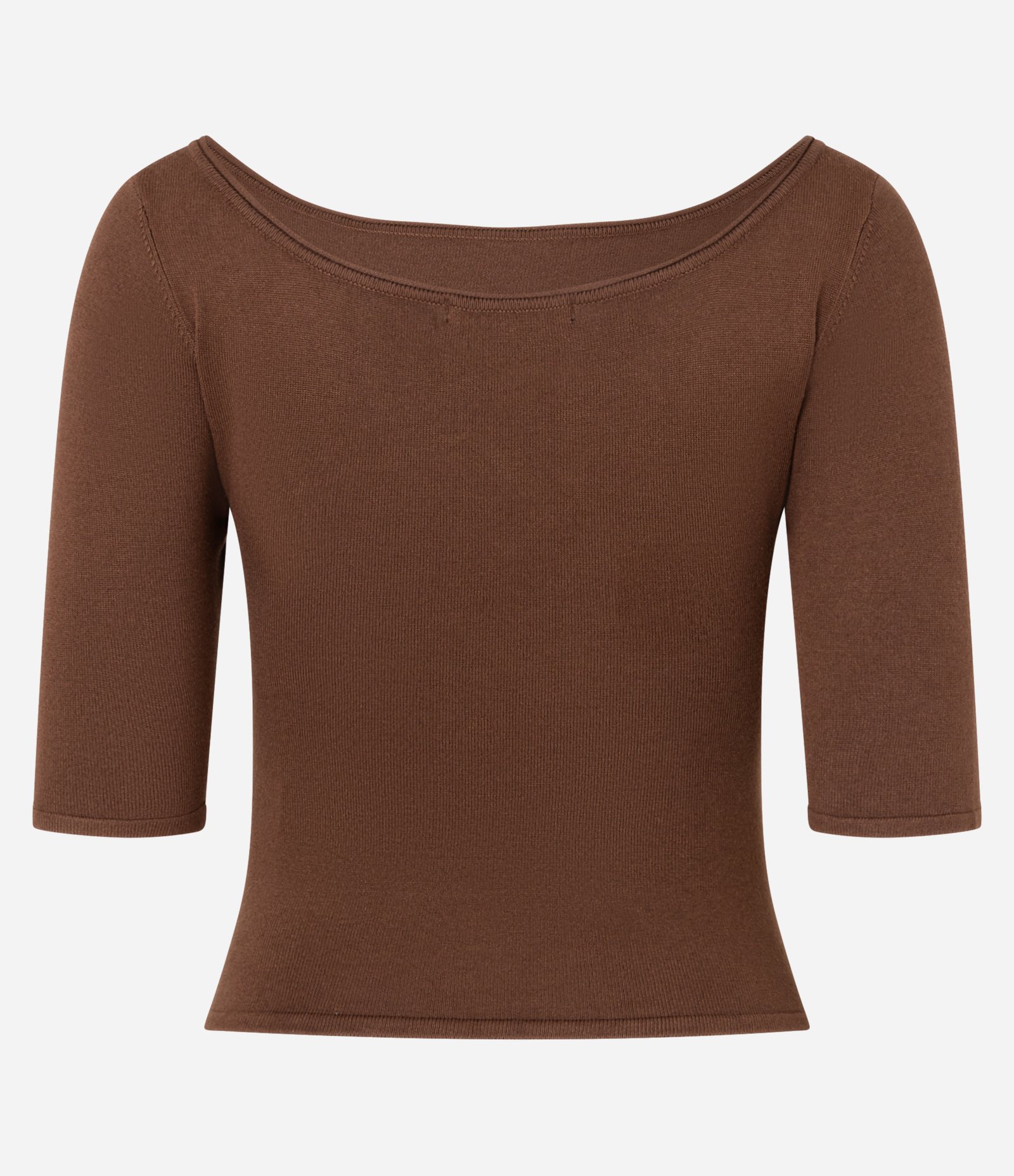Blusa em Tricô com Decote Quadrado e Franzidos Marrom 7