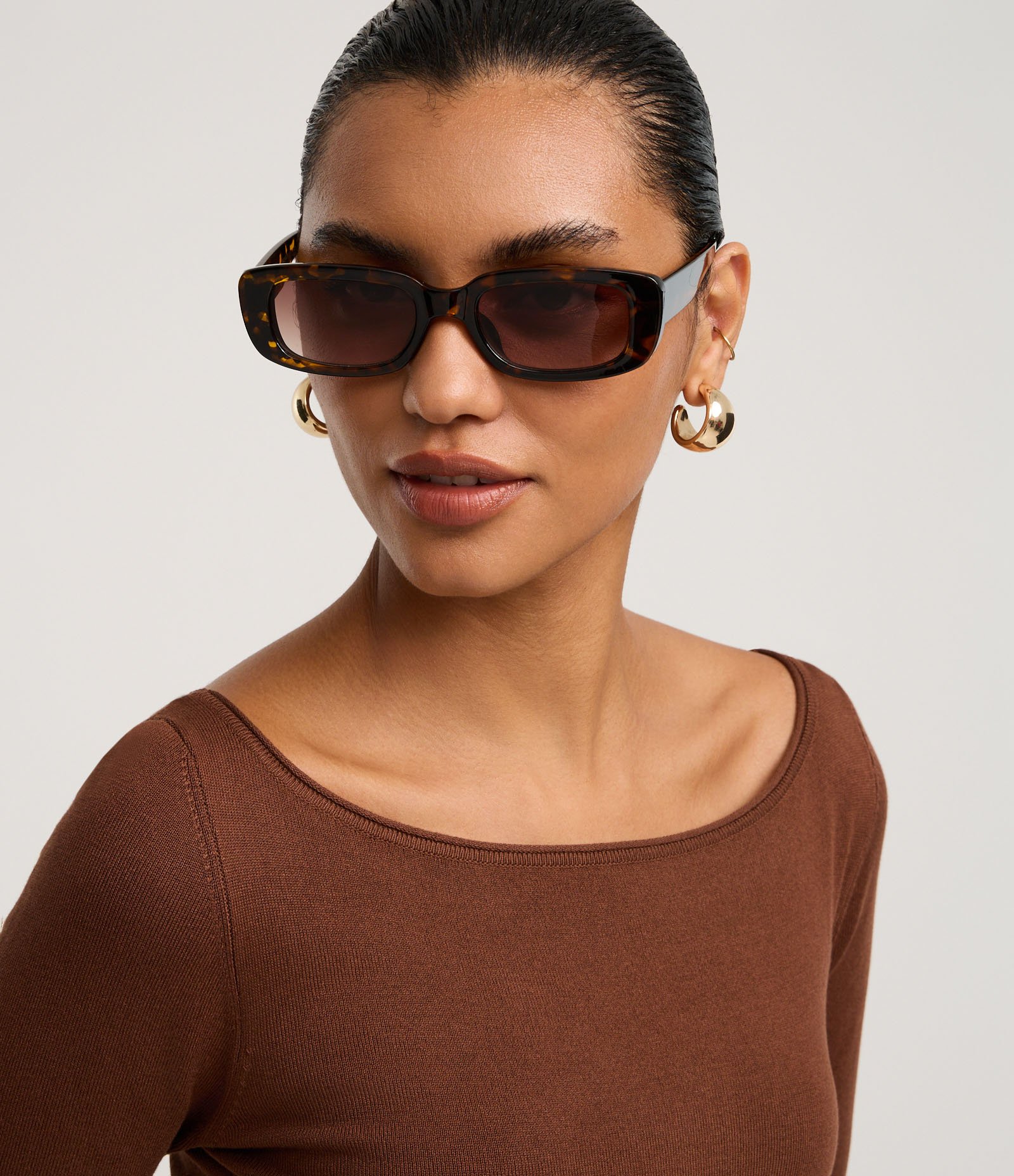 Blusa em Tricô com Decote Quadrado e Franzidos Marrom 3