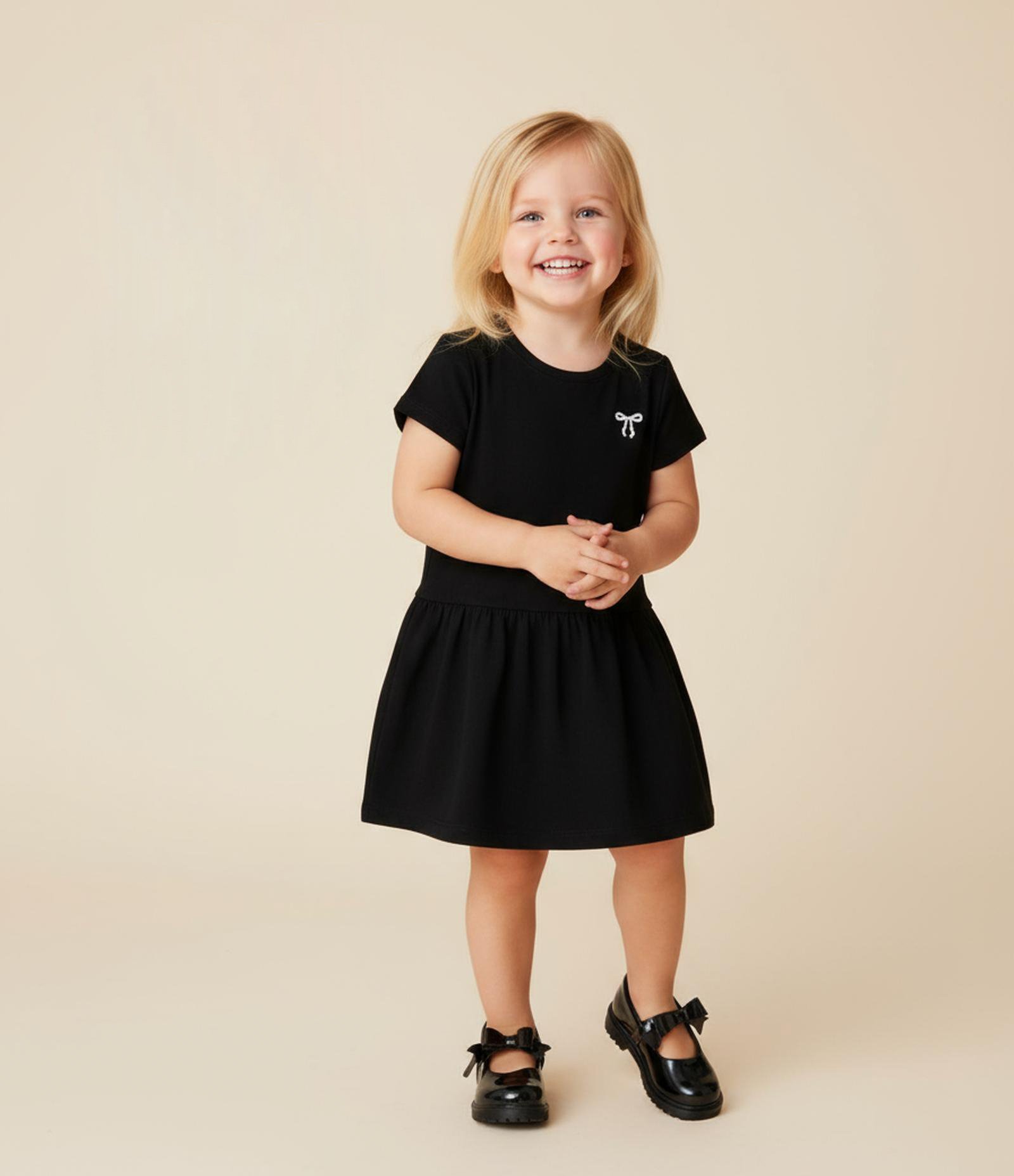 Vestido Balonê Infantil com Bordado de Laço - Tam 1 a 6 Anos Preto 1