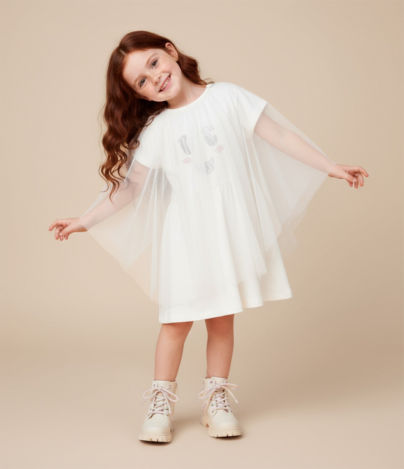 Vestido Infantil com Estampa e Capa Fastasma - Tam 1 a 6 Anos Branco 1