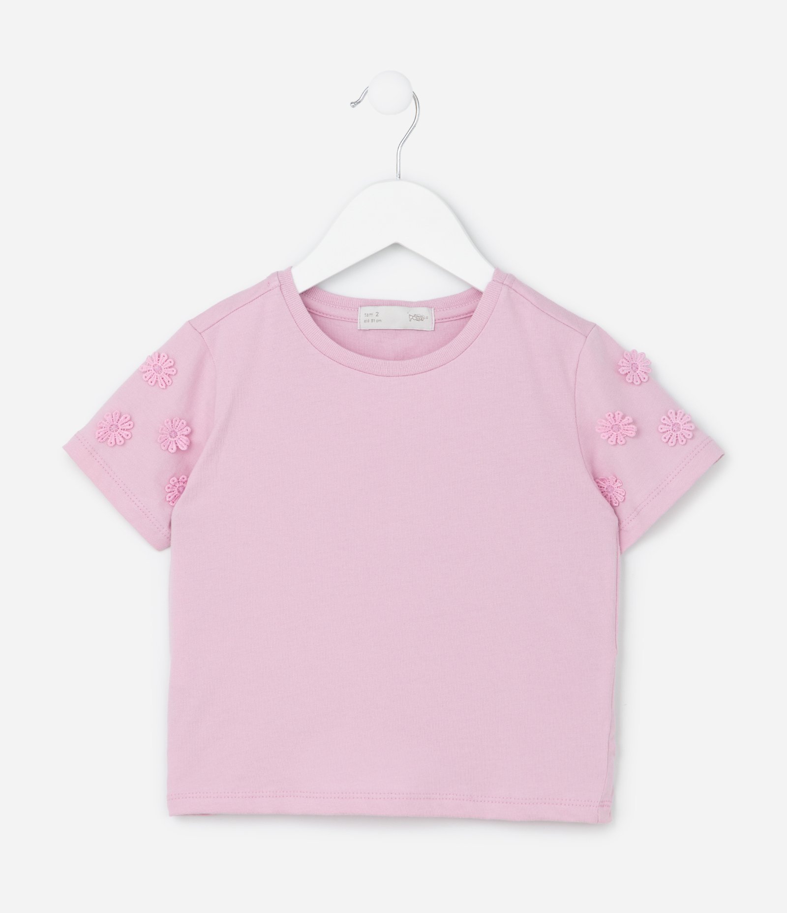 Blusa Infantil com Florzinhas Aplicadas na Manga - Tam 1 a 6 Anos Rosa 2