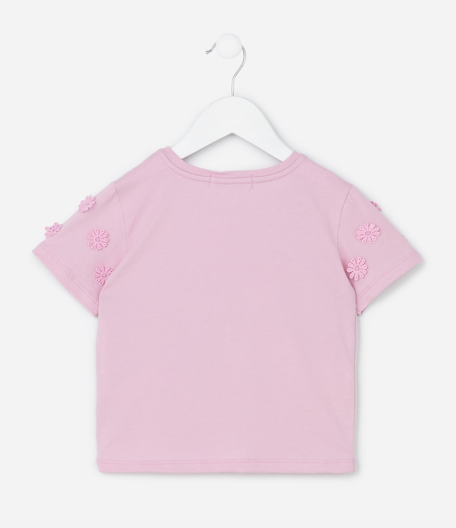 Blusa Infantil com Florzinhas Aplicadas na Manga - Tam 1 a 6 Anos Rosa 3