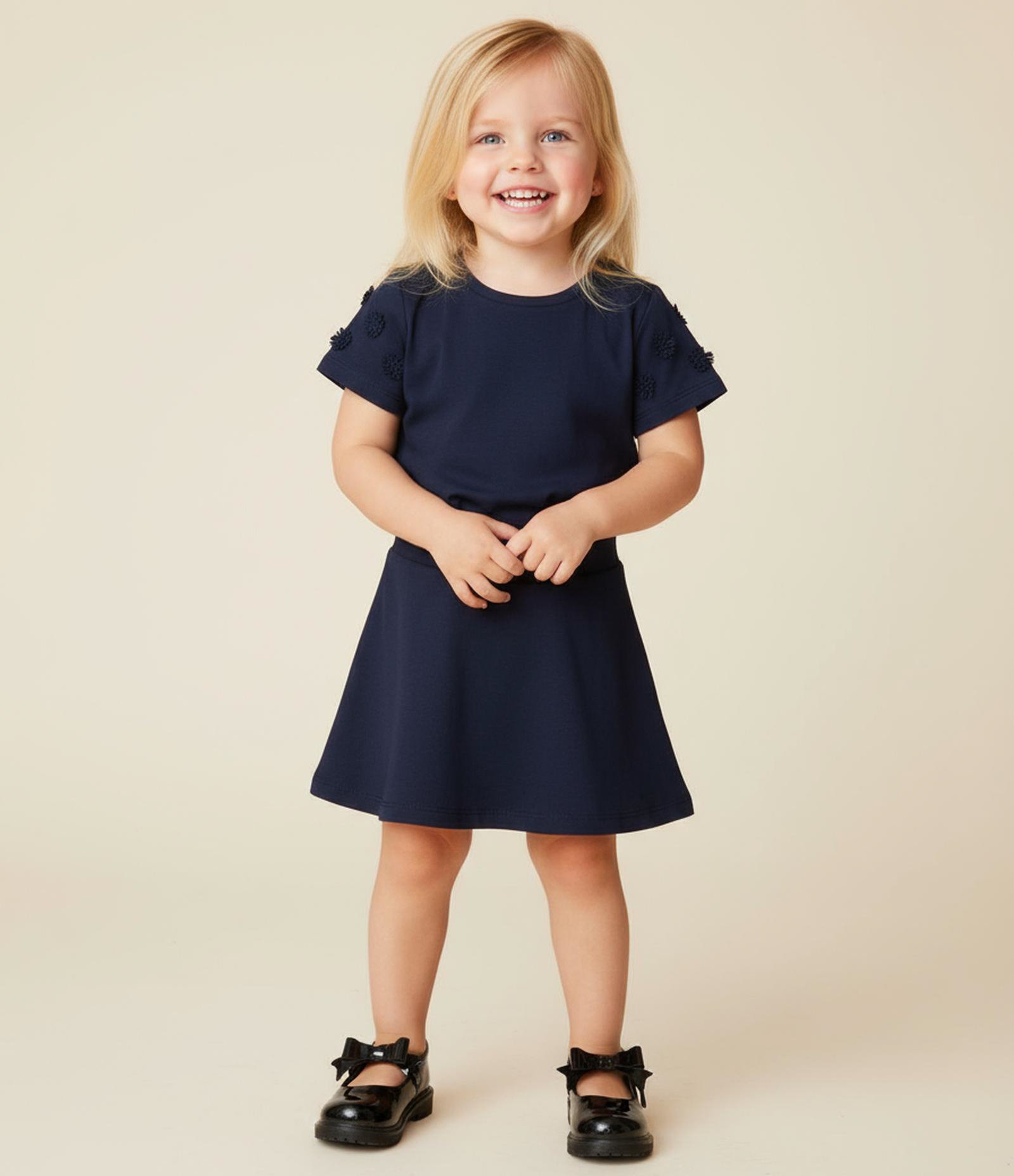 Blusa Infantil com Florzinhas Aplicadas na Manga - Tam 1 a 6 Anos Azul 1