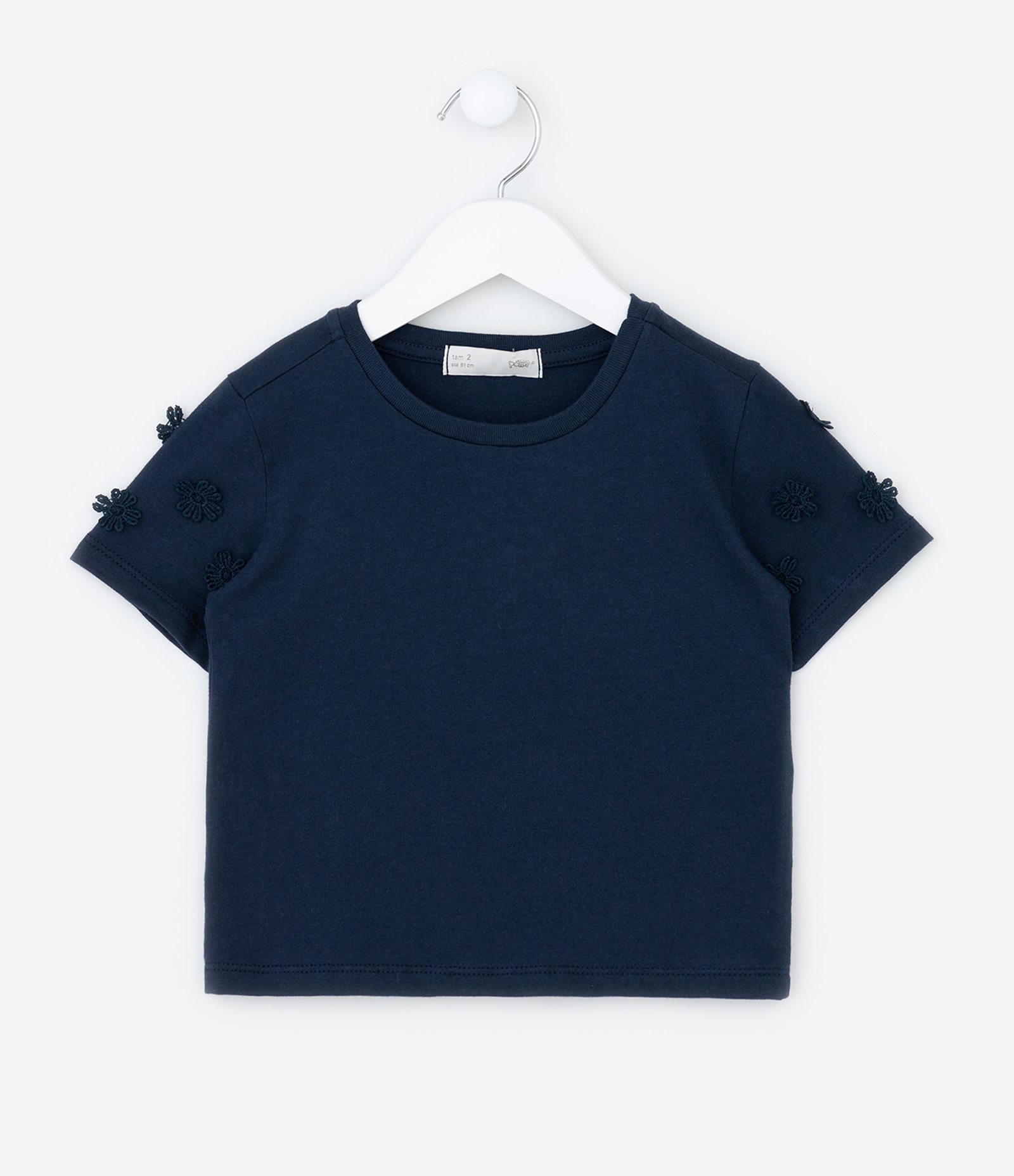 Blusa Infantil com Florzinhas Aplicadas na Manga - Tam 1 a 6 Anos Azul 1