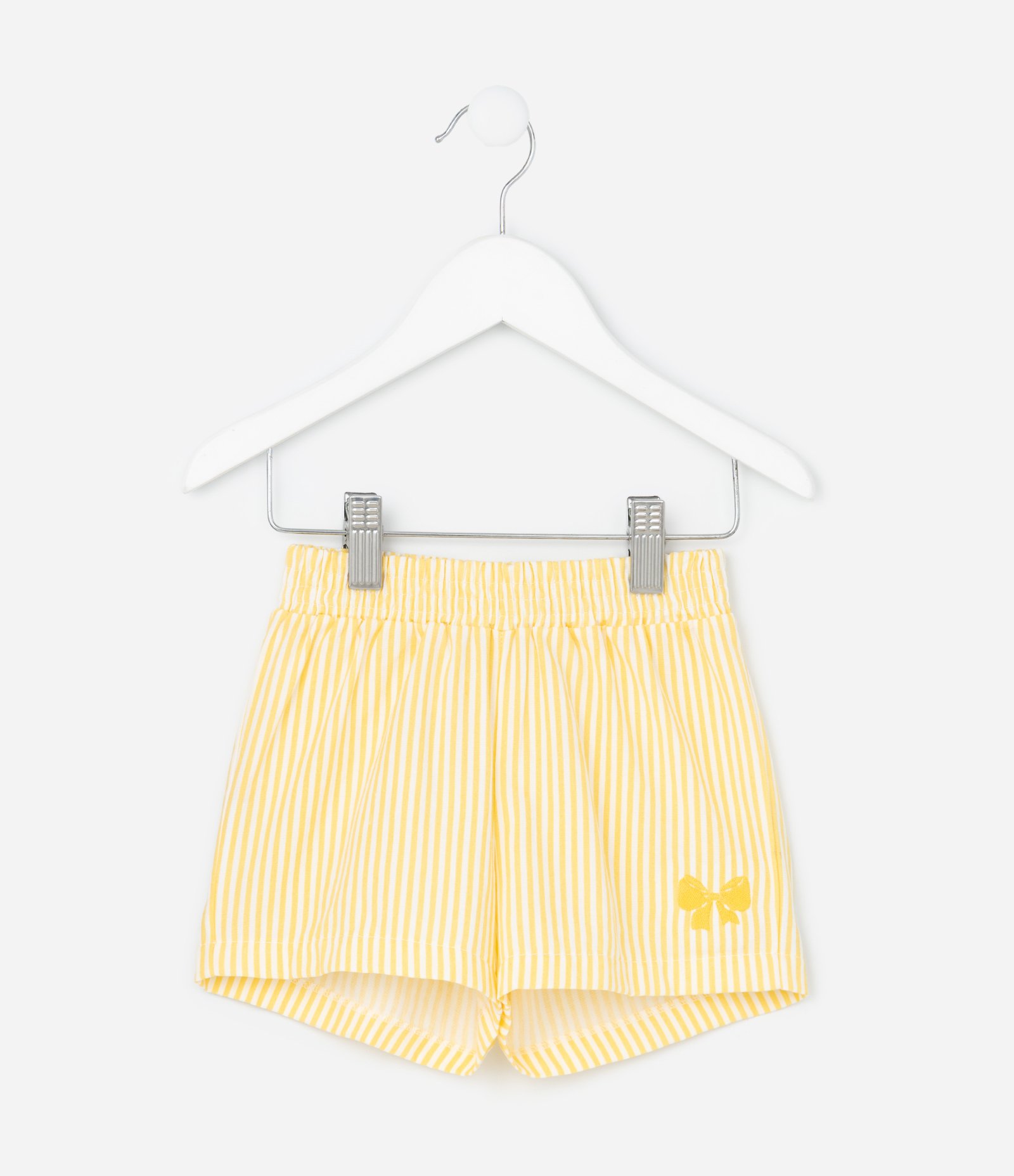 Short Infantil em Tricoline com Listras Fio Tinto - Tam 1 a 6 Anos Amarelo 1