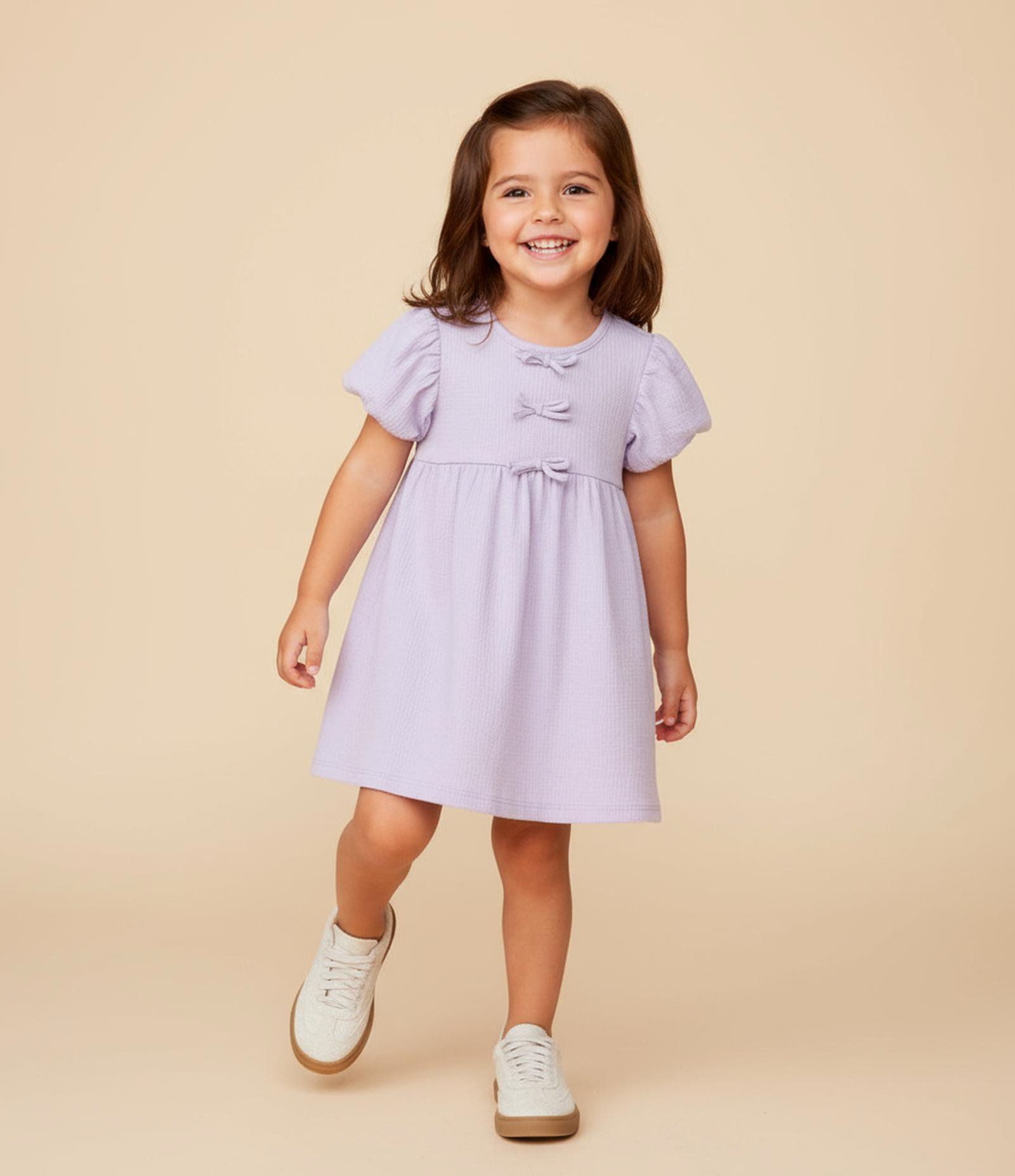 Vestido Infantil com Laços Texturizado - Tam 1 a 6 Anos Roxo 1