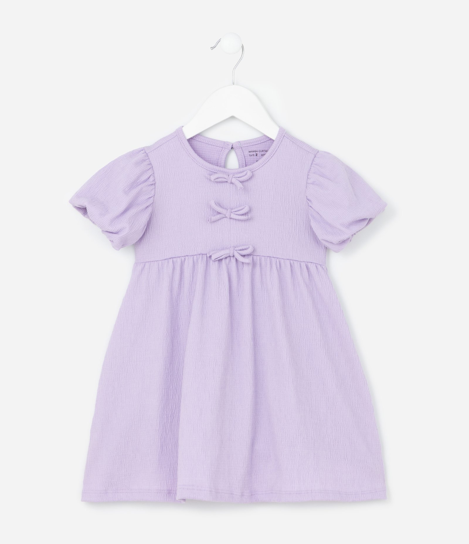 Vestido Infantil com Laços Texturizado - Tam 1 a 6 Anos Roxo 2