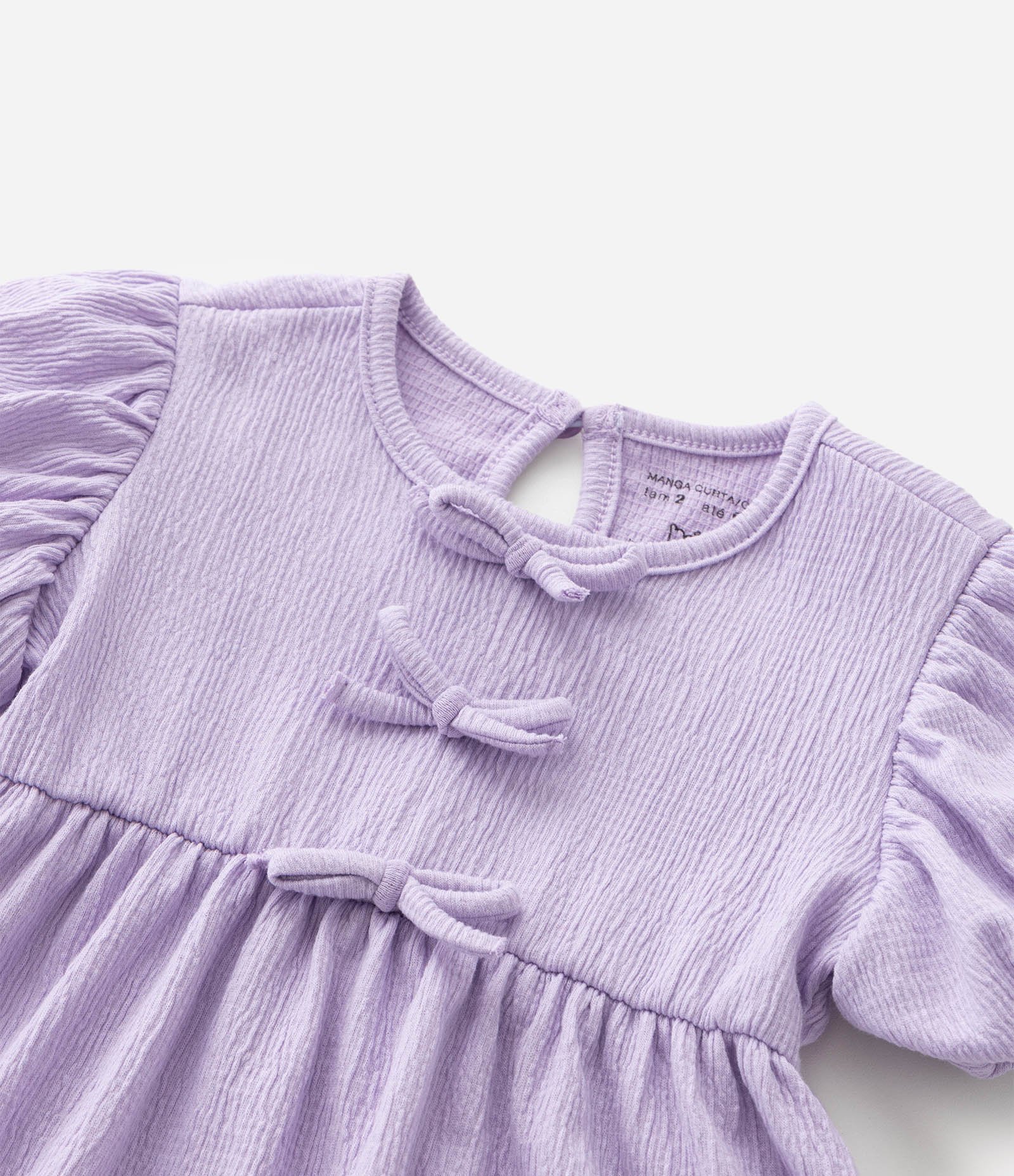 Vestido Infantil com Laços Texturizado - Tam 1 a 6 Anos Roxo 7