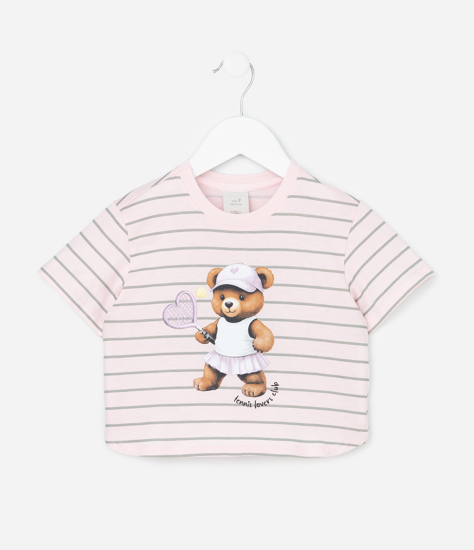 Blusa Infantil com Estampa Listrada e Ursinha - Tam 1 a 6 Anos Rosa 2