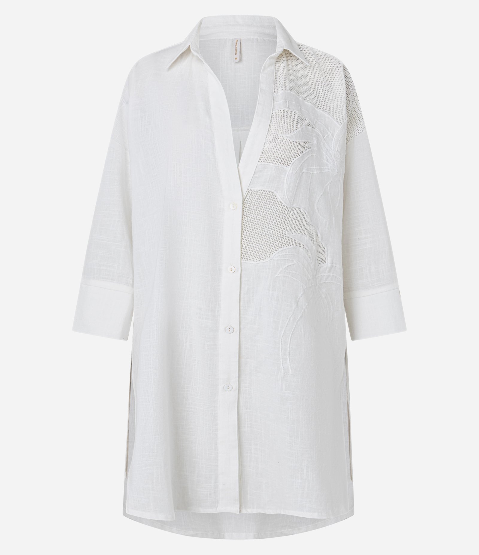 Saída de Praia Chemise em Algodão Texturizada e Bordada Branco 5