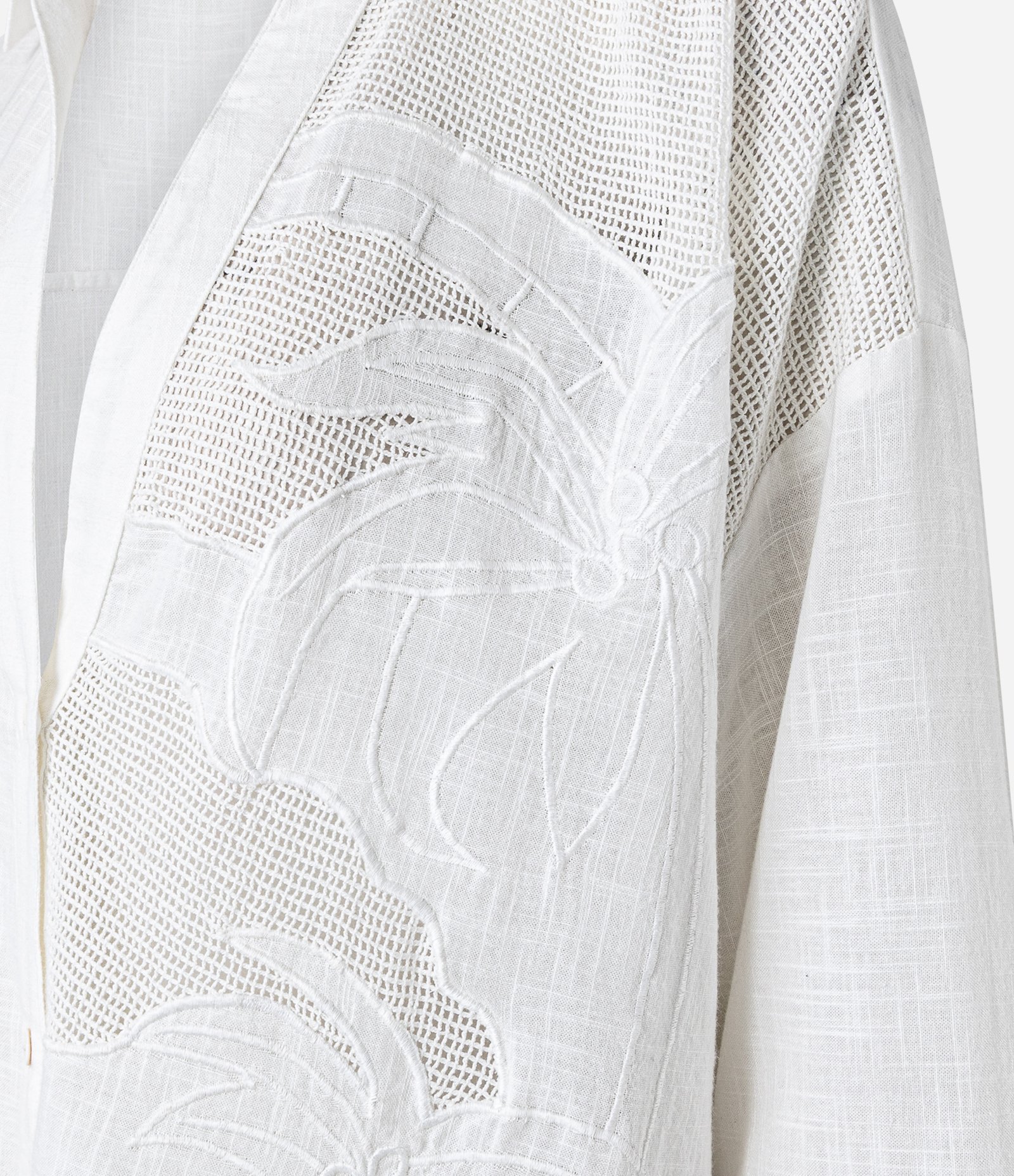 Saída de Praia Chemise em Algodão Texturizada e Bordada Branco 6