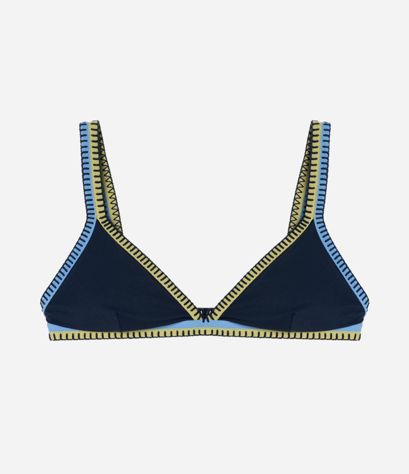 Biquíni Top Triângulo Fixo em Microfibra com Detalhes Contrastantes Azul Marinho 5