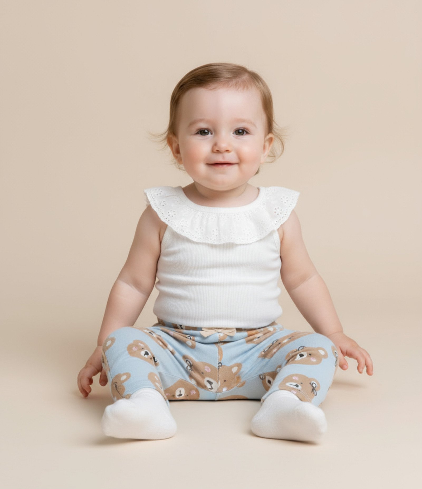 Calça Infantil em Cotton com Estampa Ursinho - Tam RN a 18 meses Azul 1
