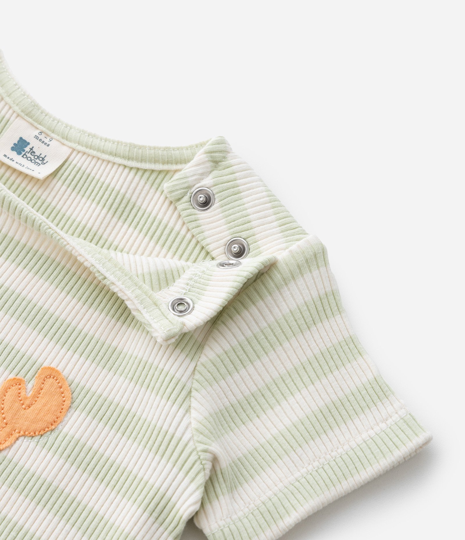 Macacão Infantil com Bordado de Caranguejo e Listras Canelado - Tam 0 a 18 Meses Verde 6