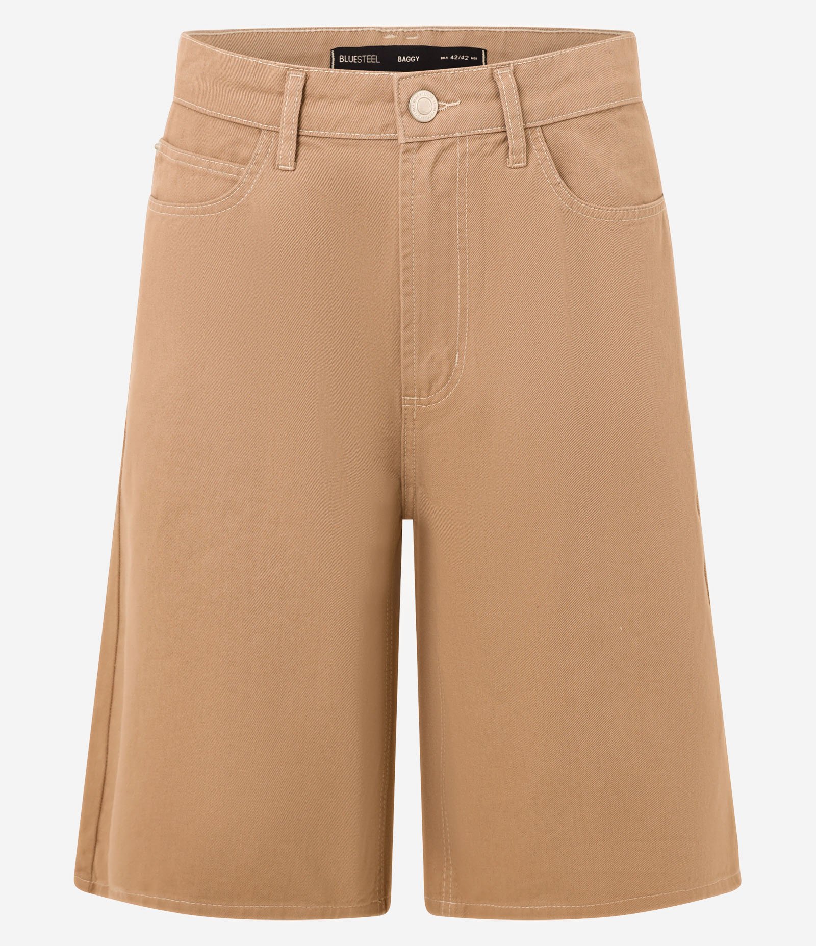 Bermuda Baggy Relaxed em Sarja com Pespontos Contrastantes Marrom 5