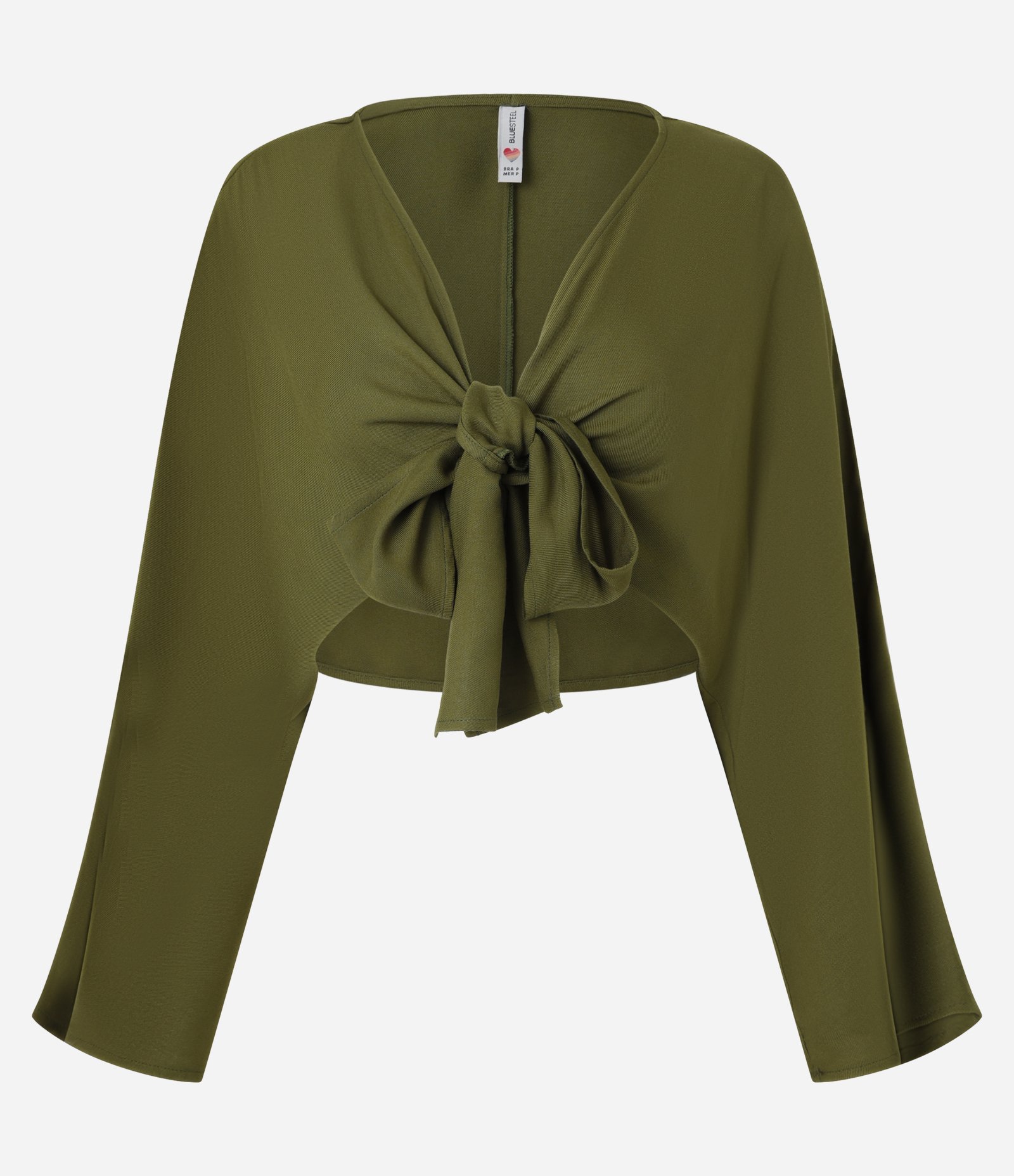 Blusa Cropped em Twill com Amarração Frontal e Manga Ampla Verde 4