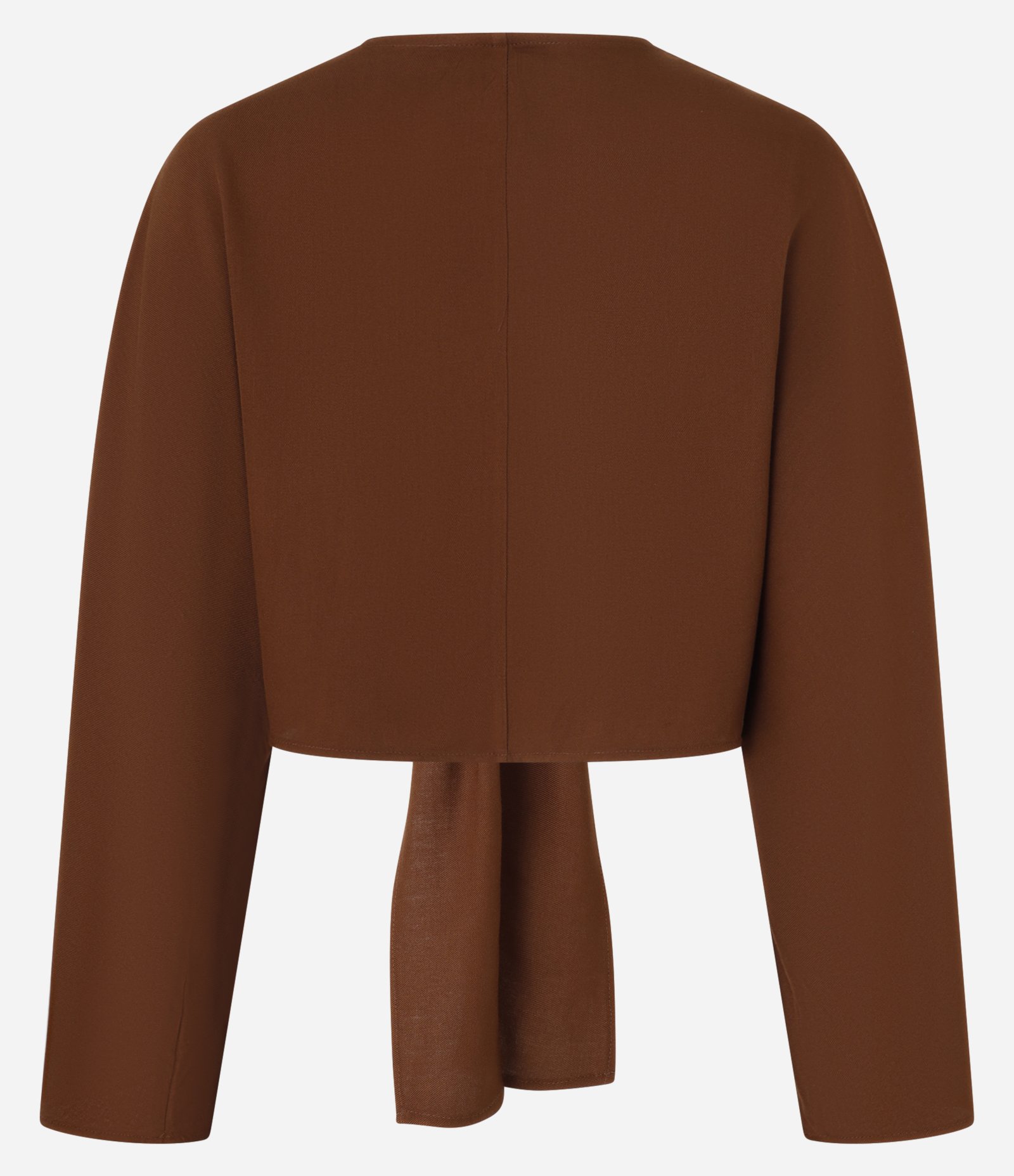 Blusa Cropped em Viscose Twill com Amarração e Manga Ampla Marrom 5