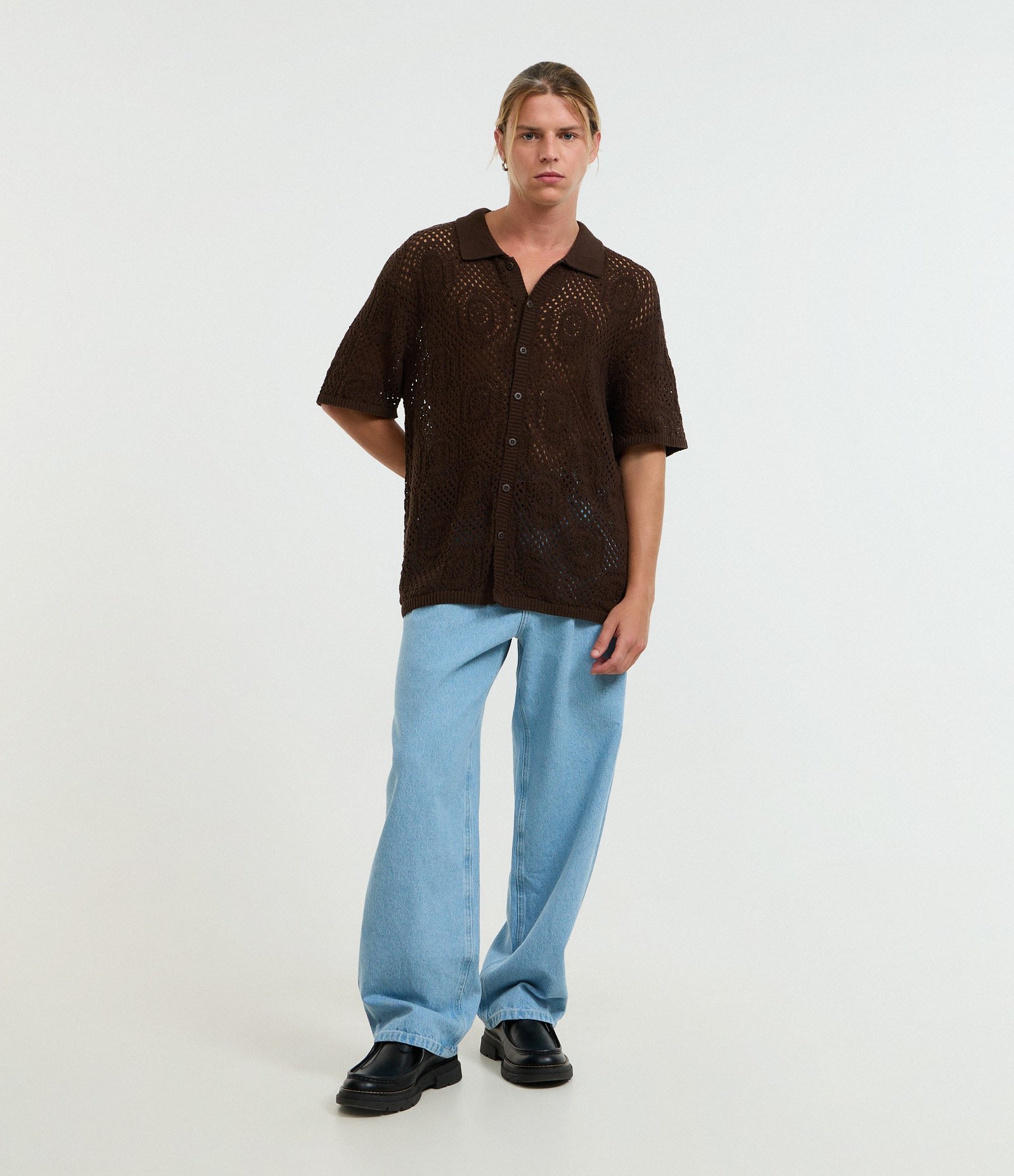 Camisa Boxy em Tricô com Textura Marrom 2