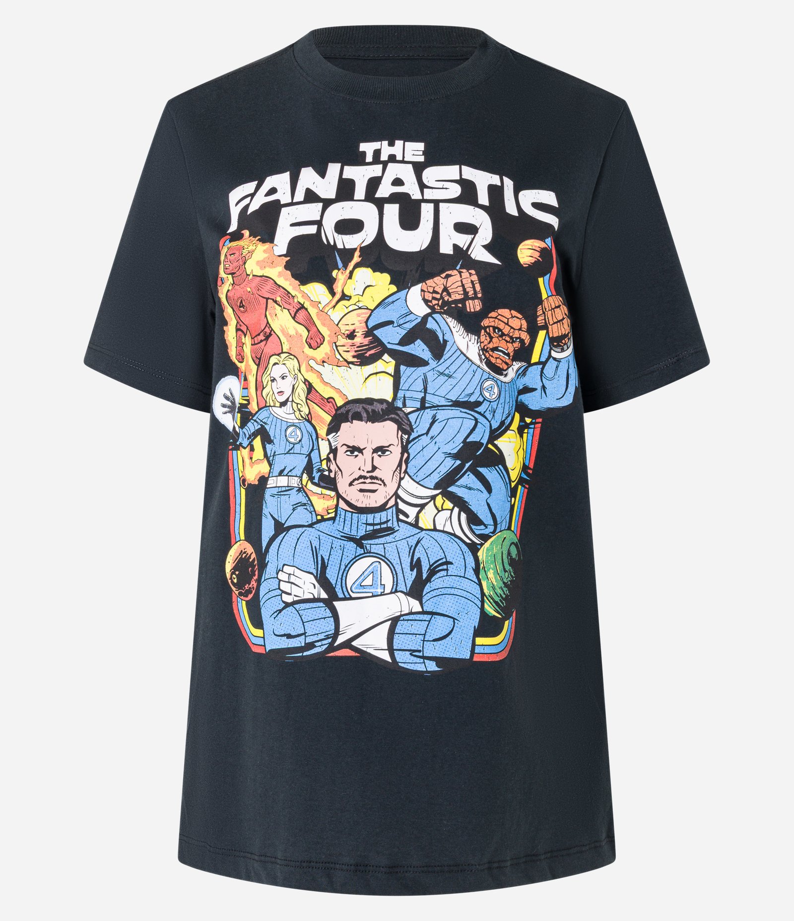 Camiseta Alongada em Algodão com Estampa The Fantastic Four Preto 4