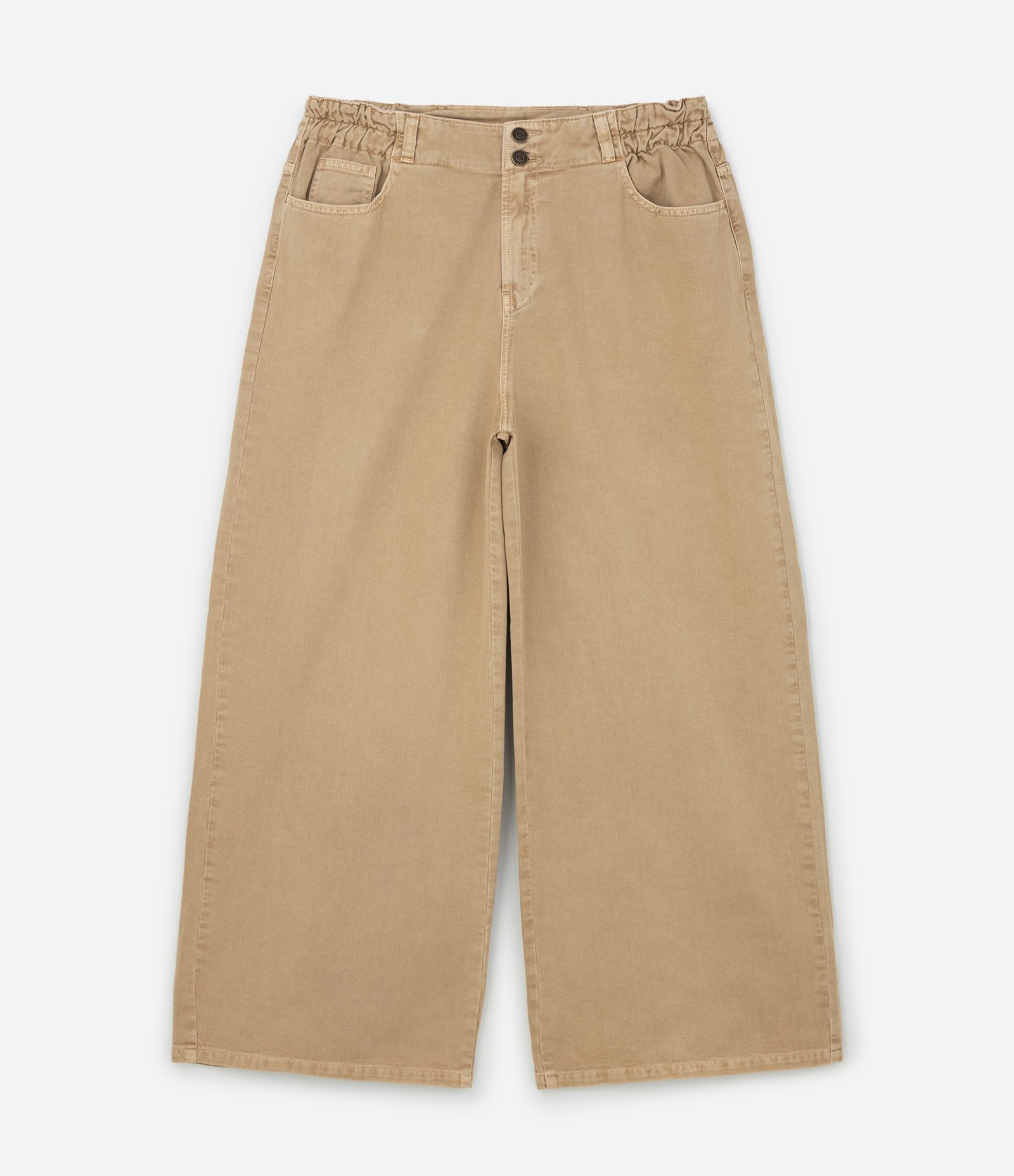 Calça Wide Leg em Sarja com Cós Clochard Curve & Plus Size Bege 1