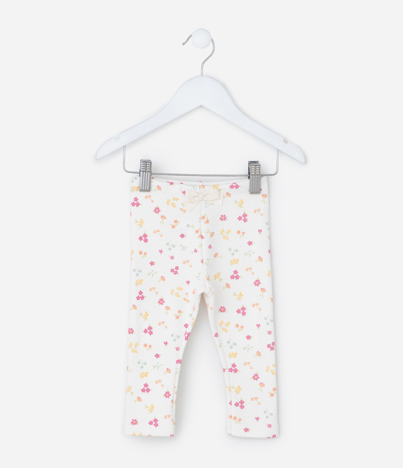 Calça Legging Infantil com Estampa Floral - Tam RN a 18 meses Branco 2