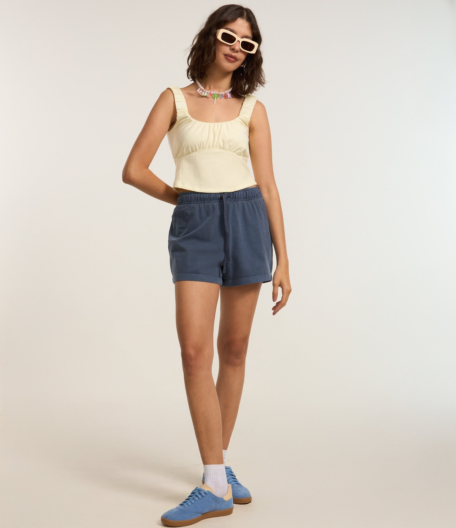 Blusa Corset em Cotton com Franzidos e Alça Larga Bege 2