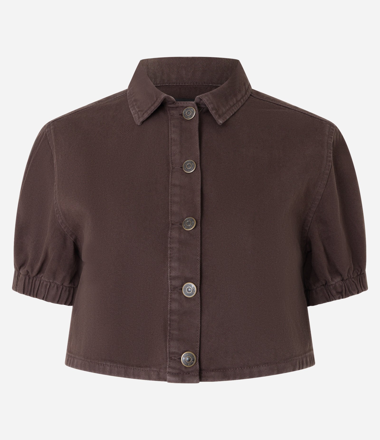 Camisa Cropped em Sarja com Botões Frontais Marrom 5