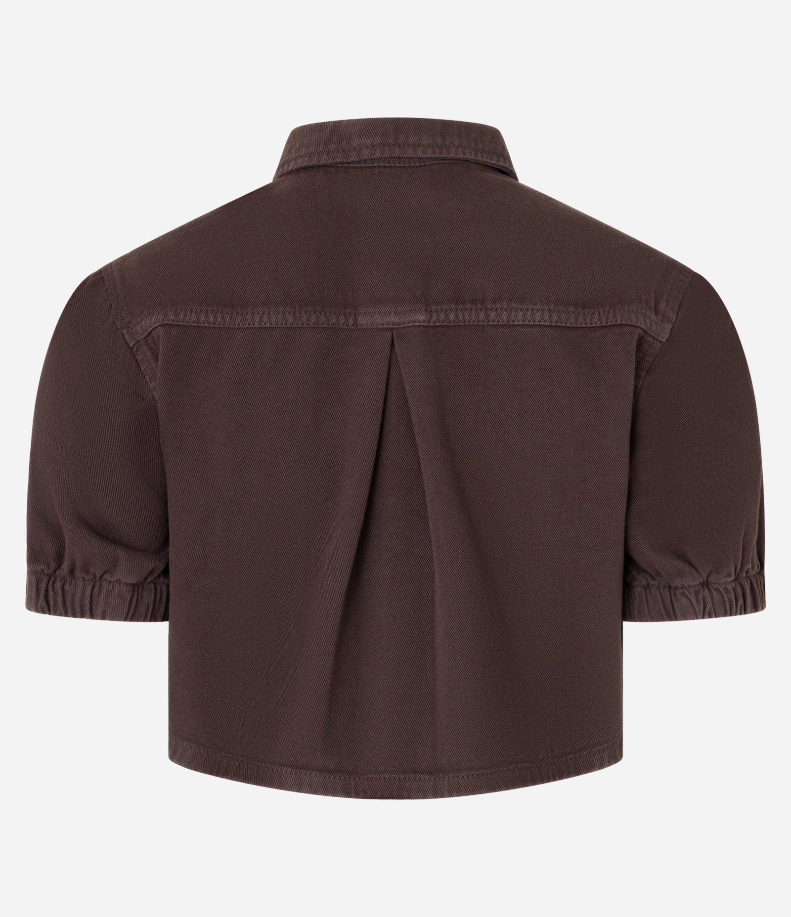 Camisa Cropped em Sarja com Botões Frontais Marrom 6