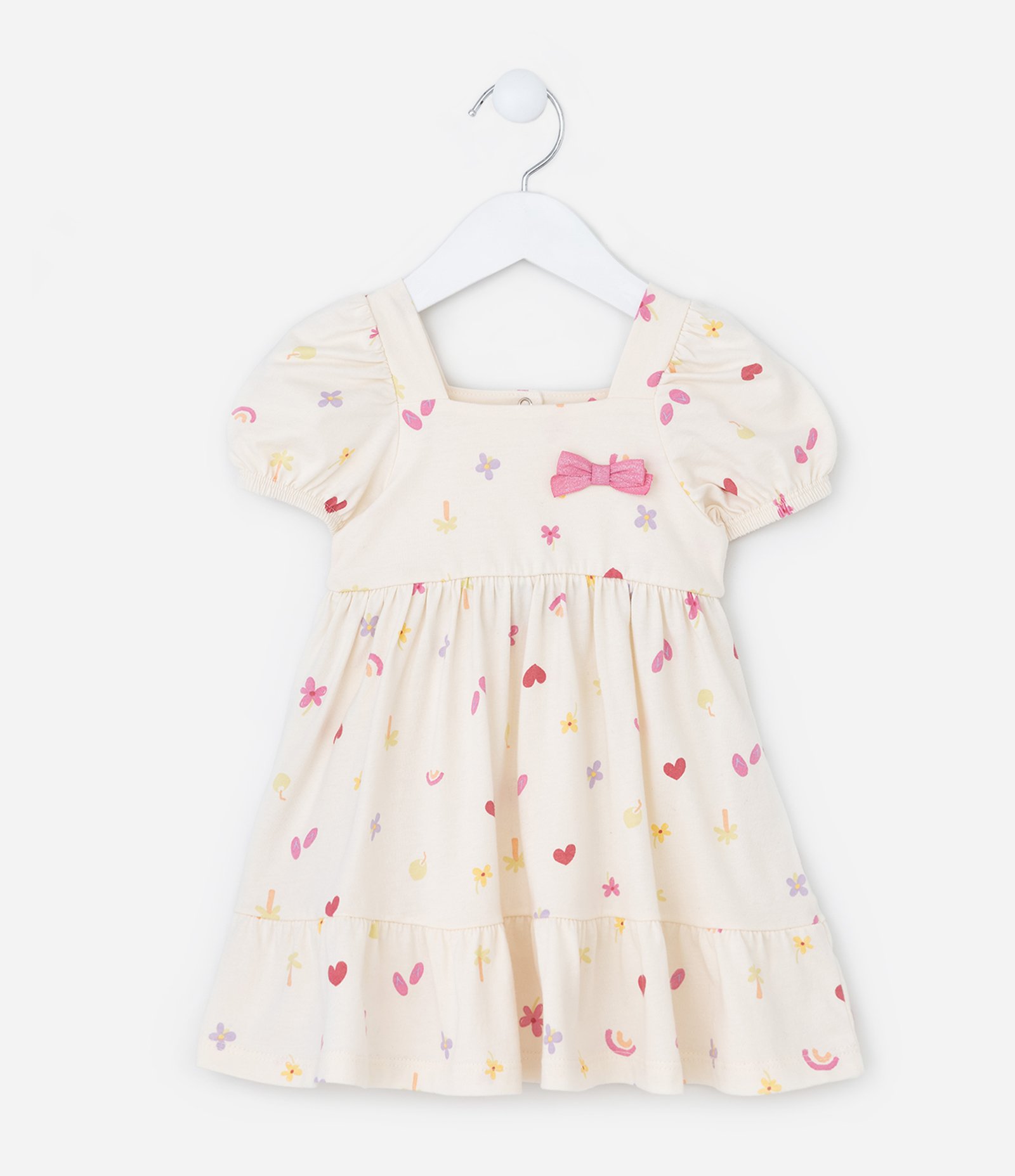 Vestido Infantil com Mini Ícones - Tam 0 a 18 Meses Bege 1