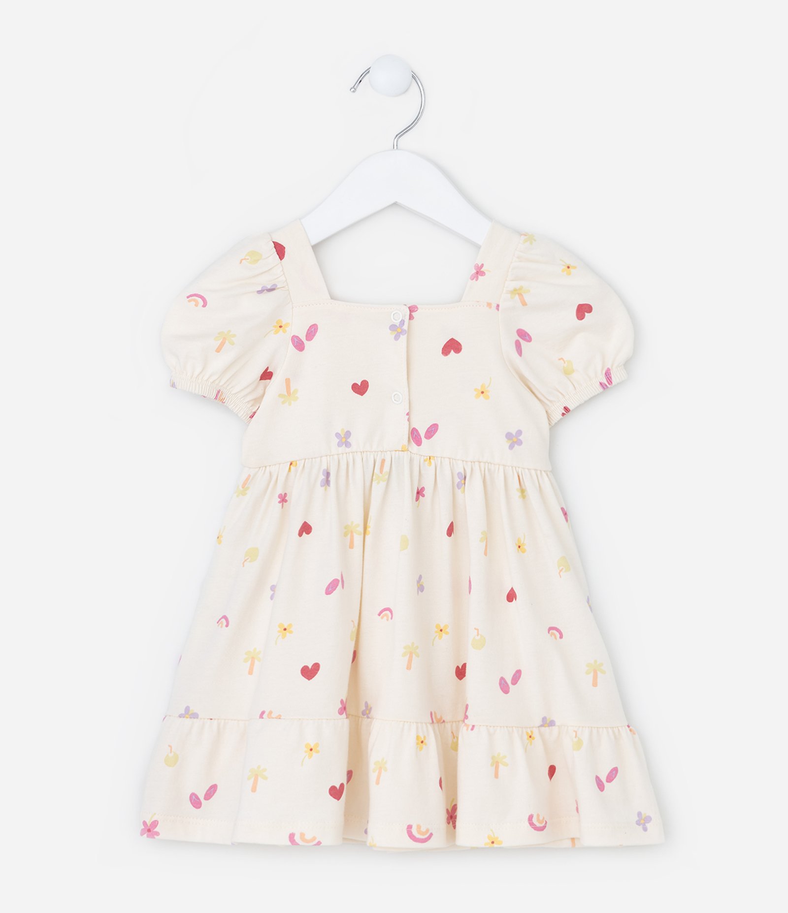 Vestido Infantil com Mini Ícones - Tam 0 a 18 Meses Bege 2