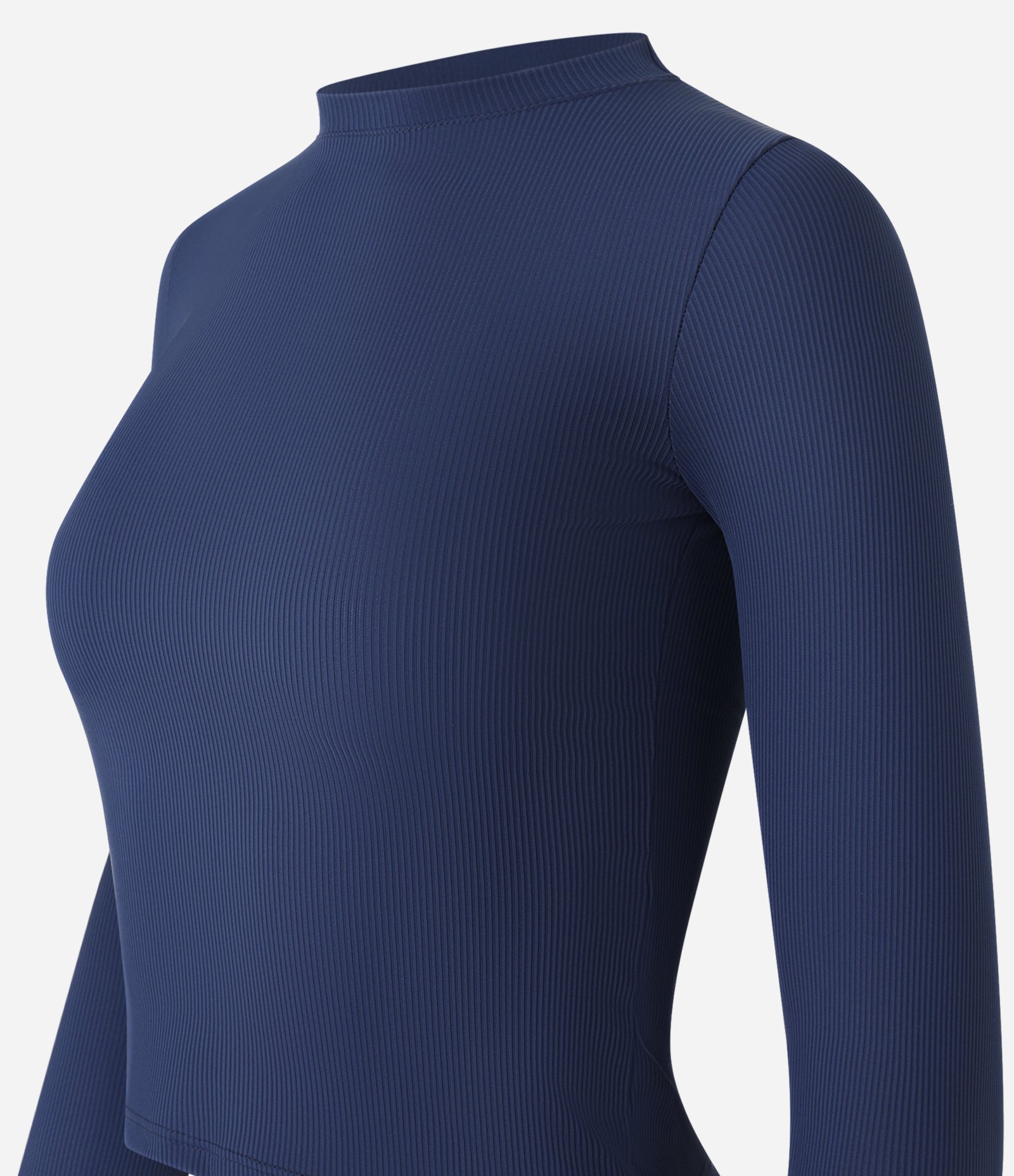 Blusa Manga Longa em Ribana de Poliamida Azul Marinho 6