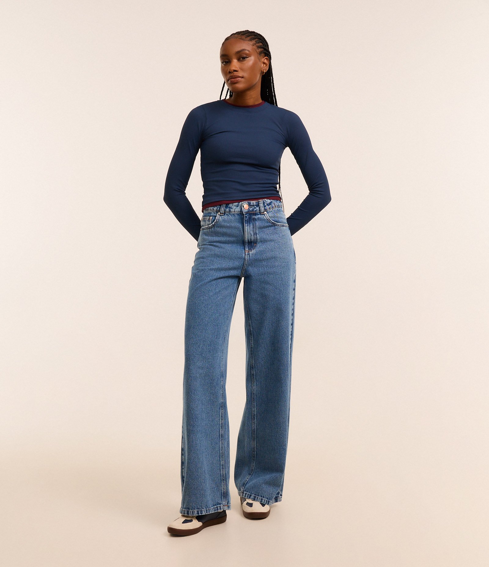 Blusa Manga Longa em Ribana de Poliamida Azul Marinho 2