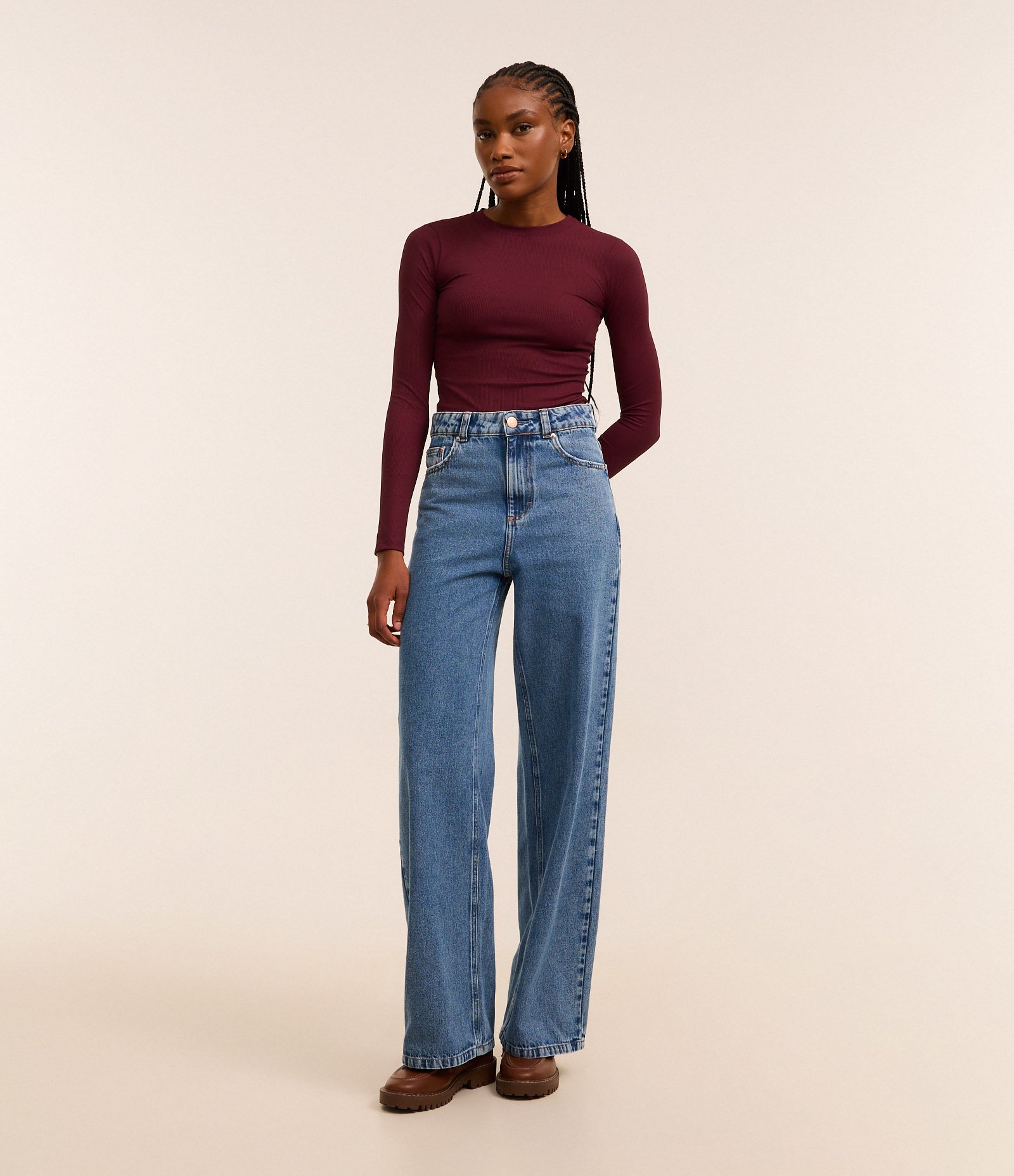 Blusa Manga Longa em Ribana de Poliamida Bordô 2