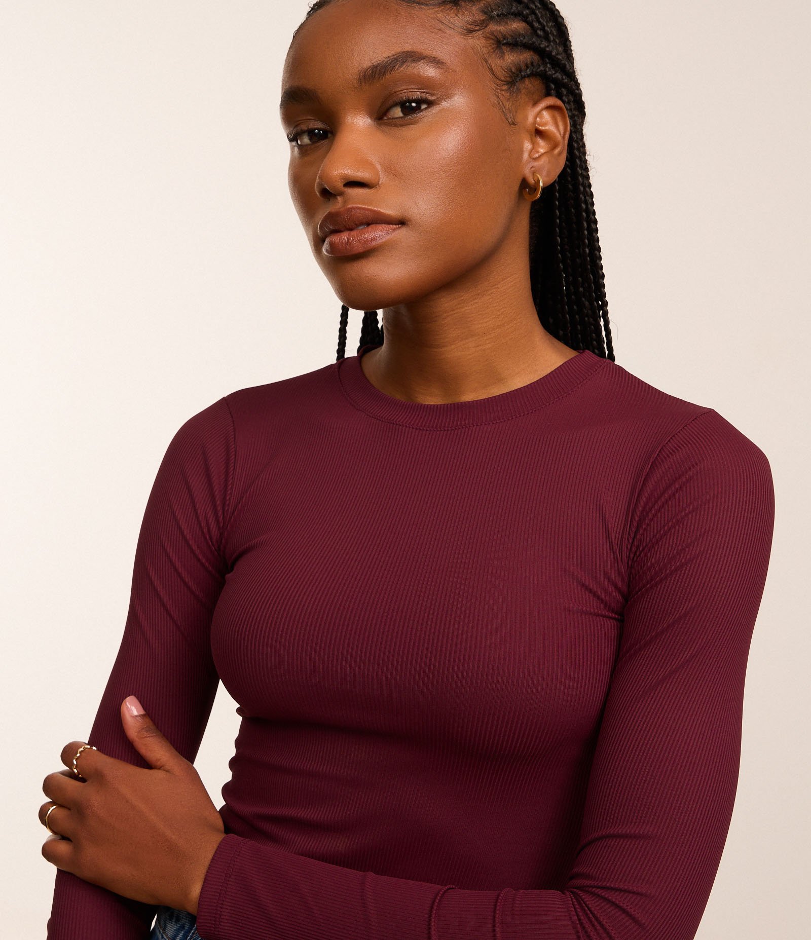 Blusa Manga Longa em Ribana de Poliamida Bordô 4