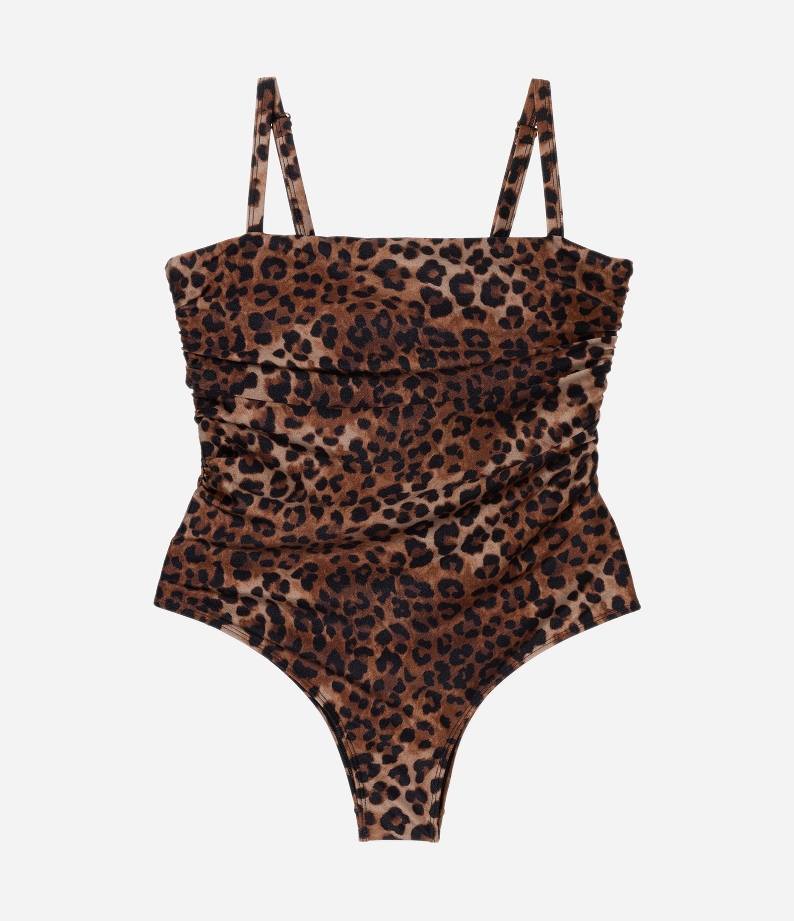 Maiô Reto em Microfibra Animal Print Onça Curve e Plus Size Marrom 5