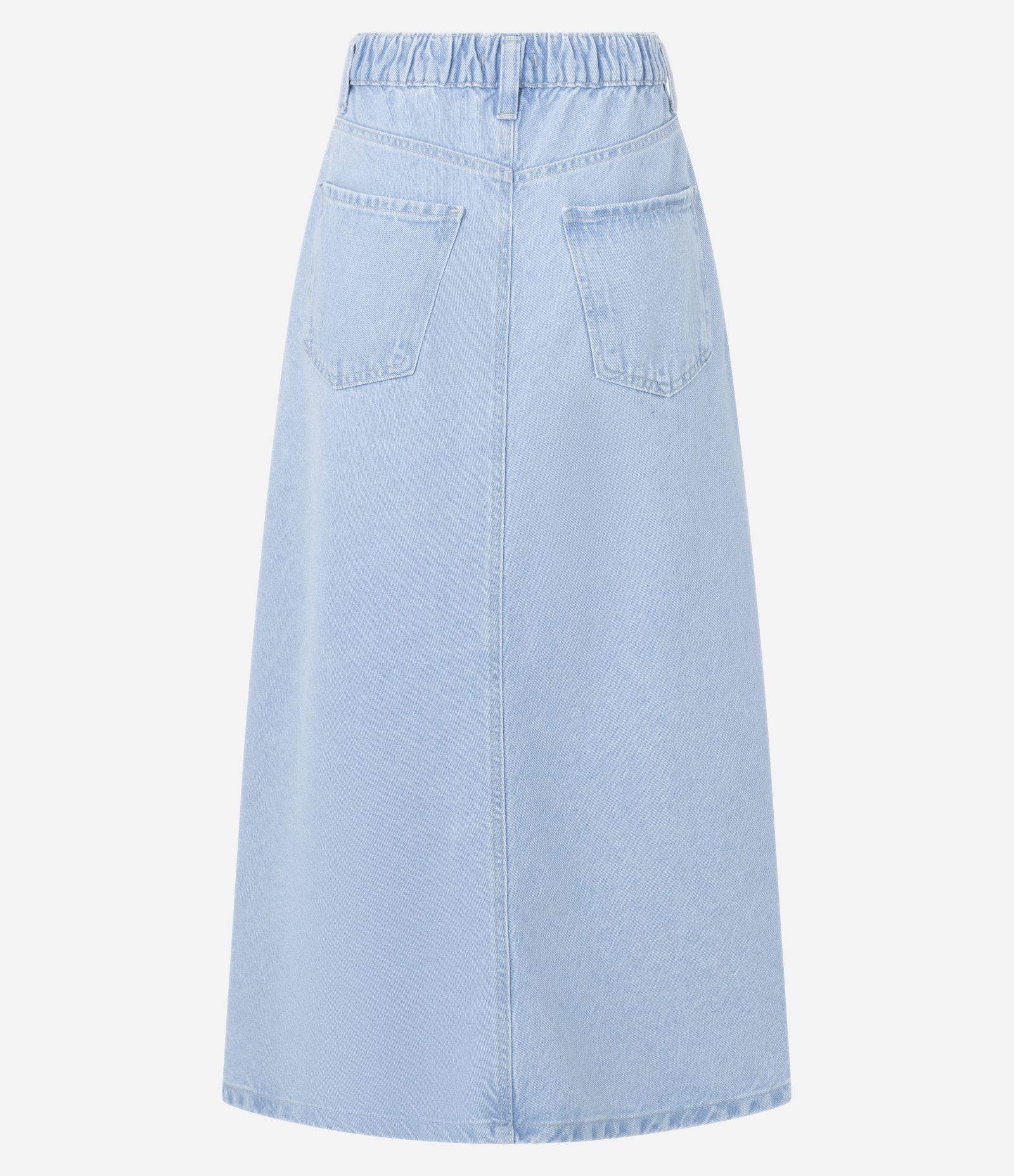 Saia Midi Evasê em Jeans com Recorte no Viés Azul Claro 6
