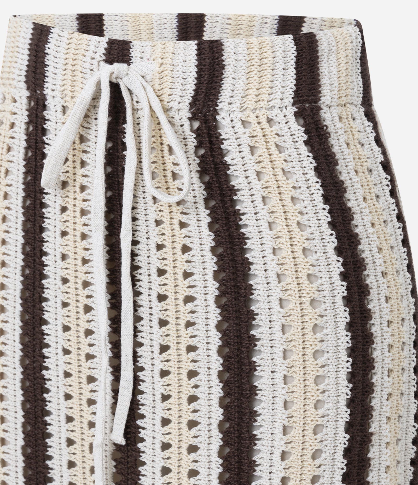 Saia Reta Listrada em Tricô de Efeito Crochê Marrom/Bege/Off White 9