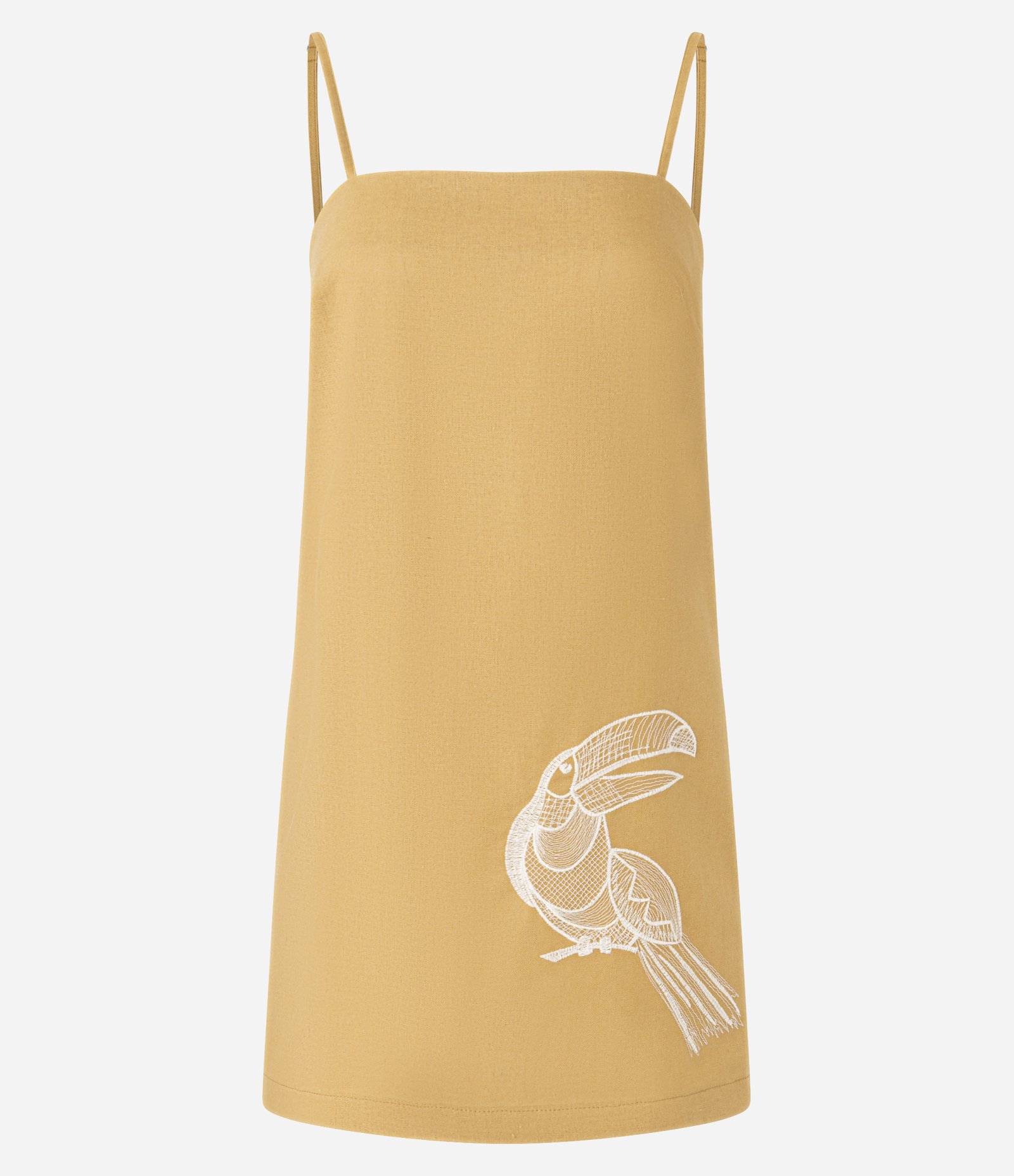 Vestido Curto em Viscose com Bordado Lateral de Tucano Amarelo 5