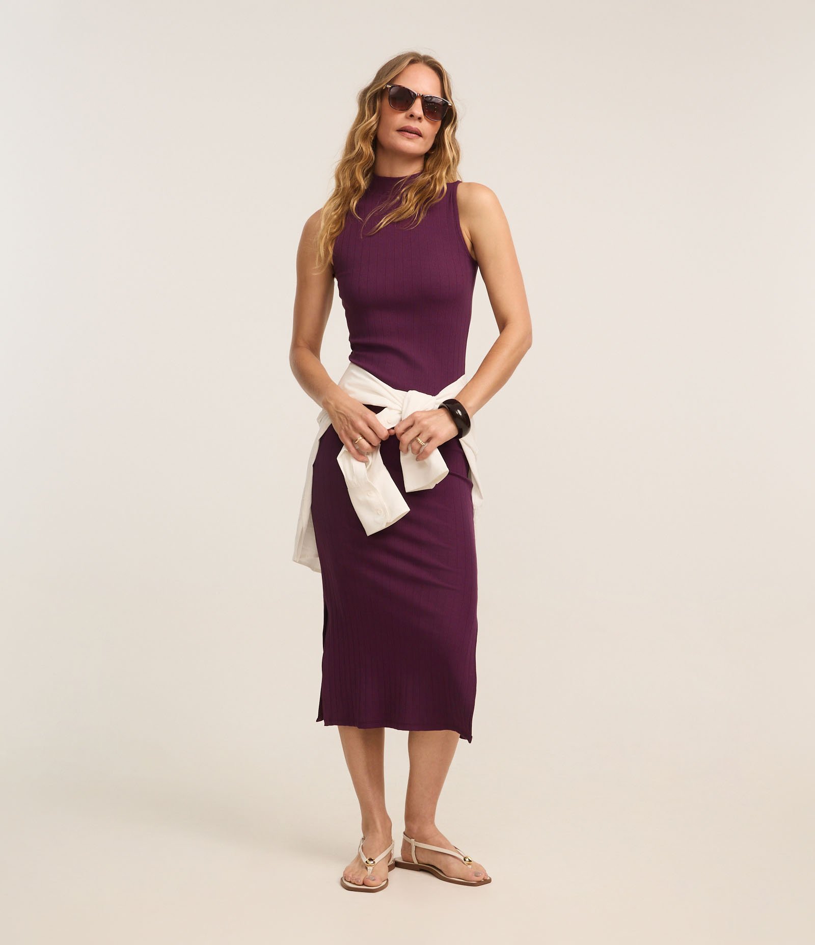 Vestido Midi Canelado em Ribana com Gola Altinha Vinho 1