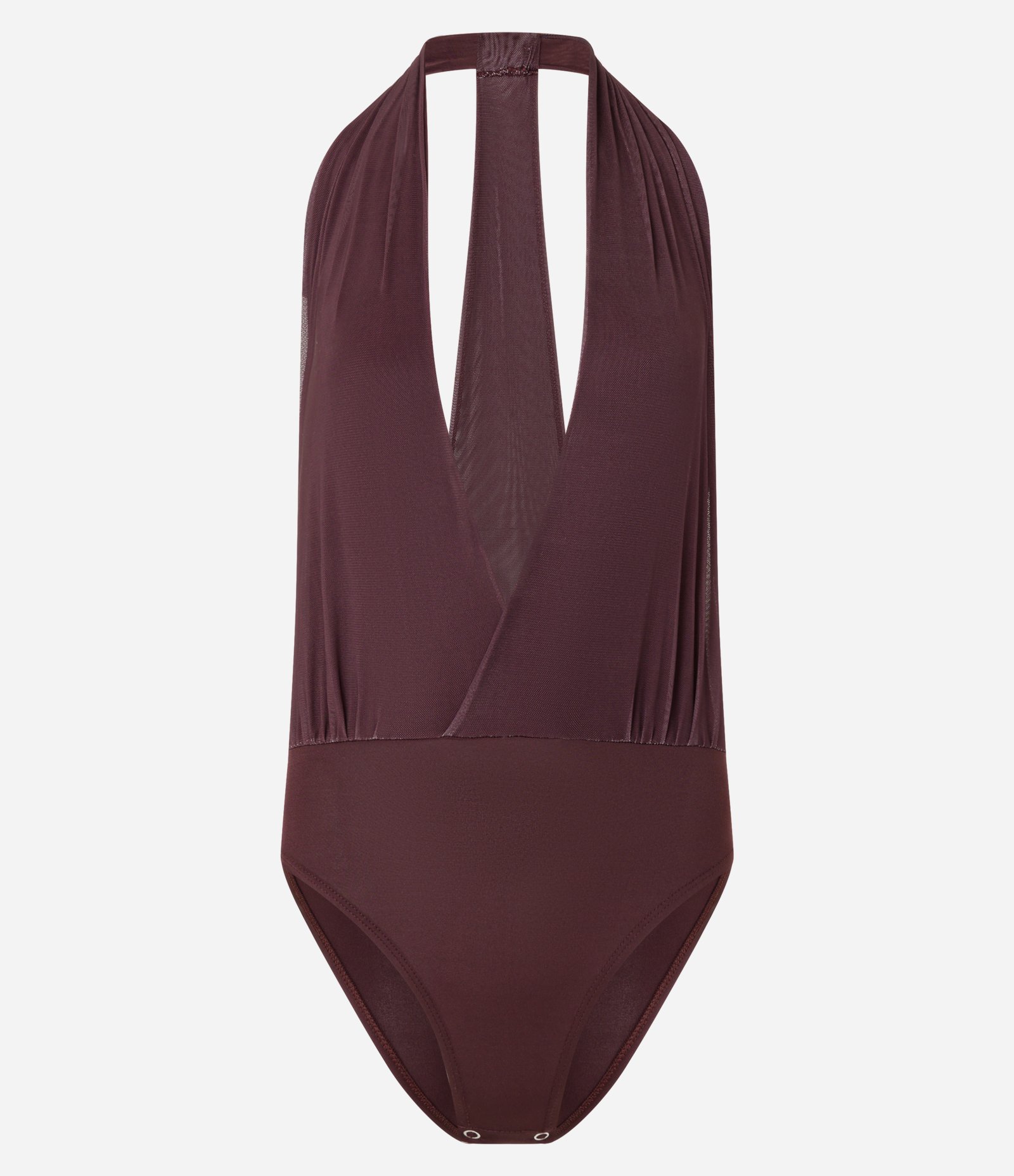 Body em Tule Frente Única com Costas Diferenciadas Marrom Escuro 5