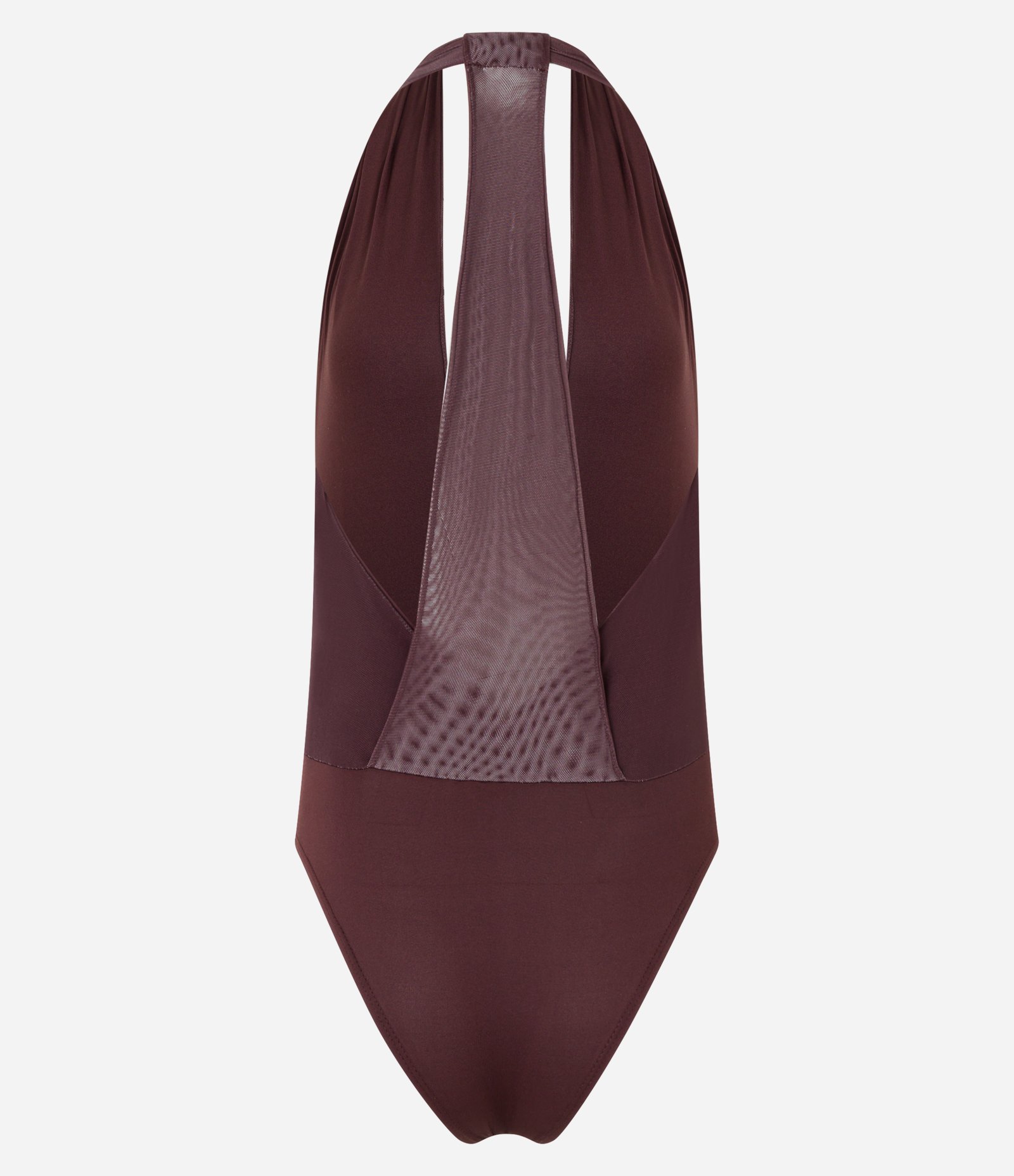 Body em Tule Frente Única com Costas Diferenciadas Marrom Escuro 7