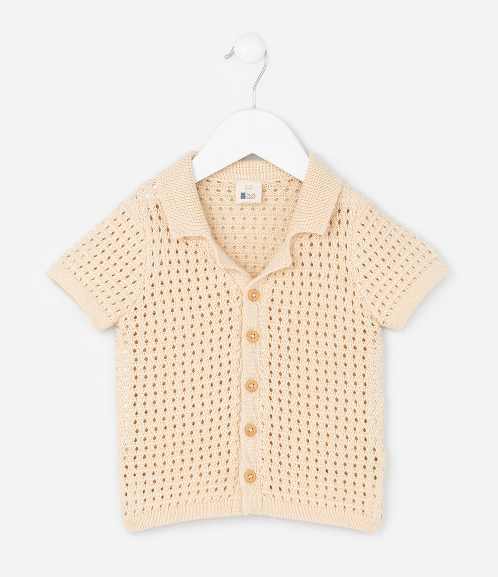 Camisa Infantil em Tricô Quadriculada - Tam 0 a 18 Meses Bege 1