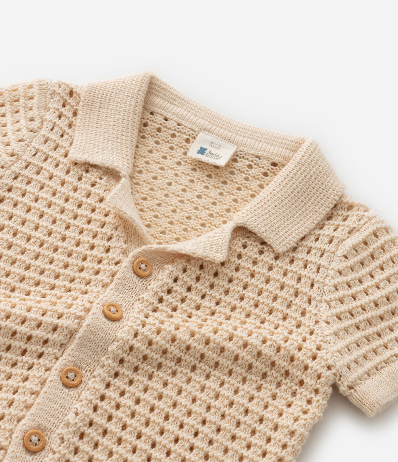 Camisa Infantil em Tricô Quadriculada - Tam 0 a 18 Meses Bege 7